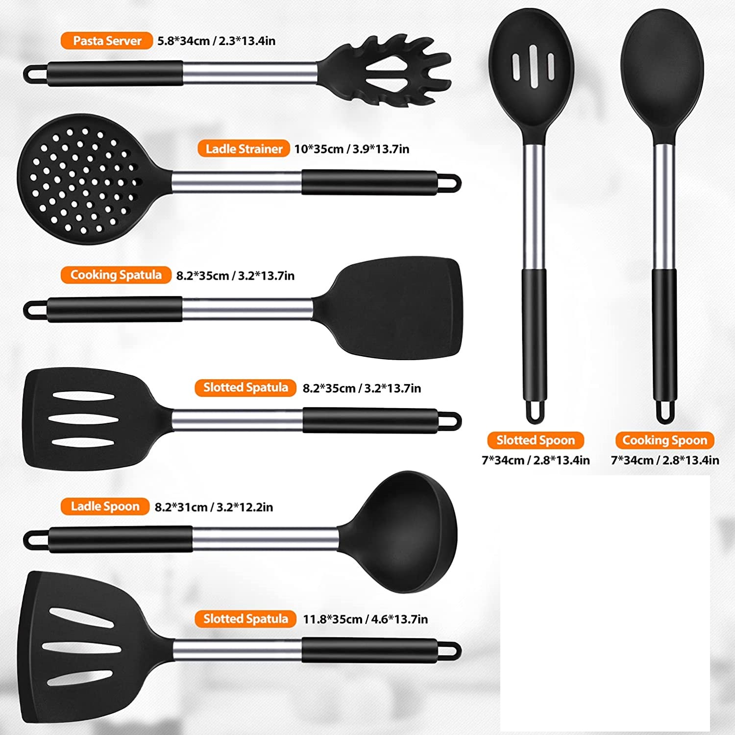 thumbnail image 2 of Juego de utensilios de cocina de silicona, 8 piezas de utensilios de cocina antiadherentes con mango de acero inoxidable, herramientas de cocina resistentes al calor sin BPA con espátulas,, 2 of 6