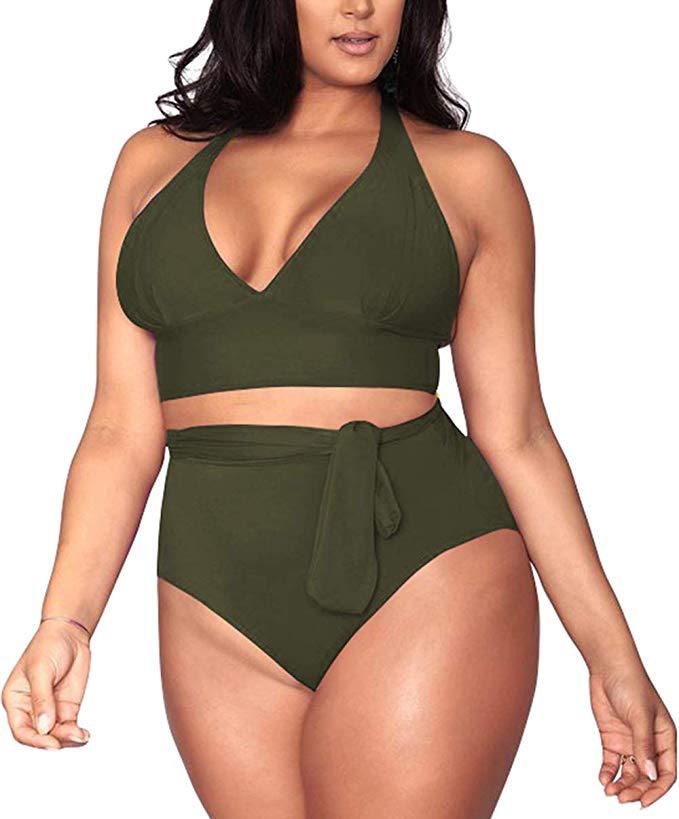 thumbnail image 1 of Traje de baño de talla grande para mujer con cintura alta y control de abdomen, cobertura total, 1 of 2