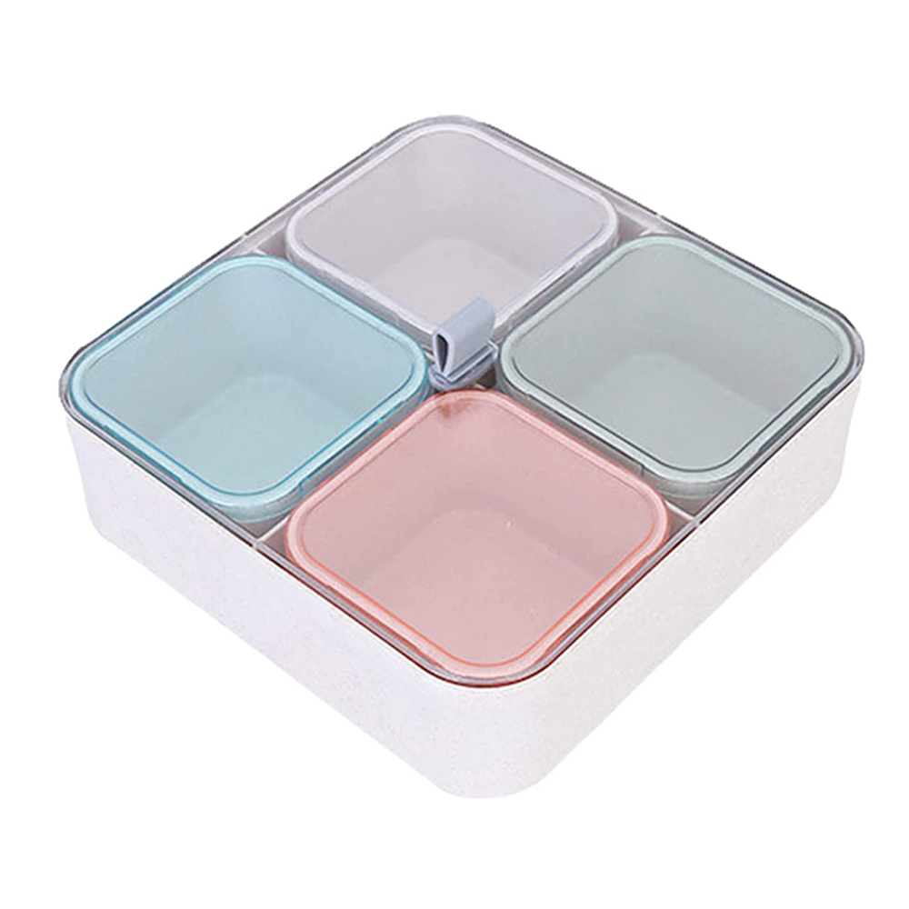 Contenedores divididos con tapas transparentes, plato para servir, 4 cajas separadas de plástico con compartimentos de almacenamiento con tapa, para dulces, frutas, verduras, nueces, refrigerios