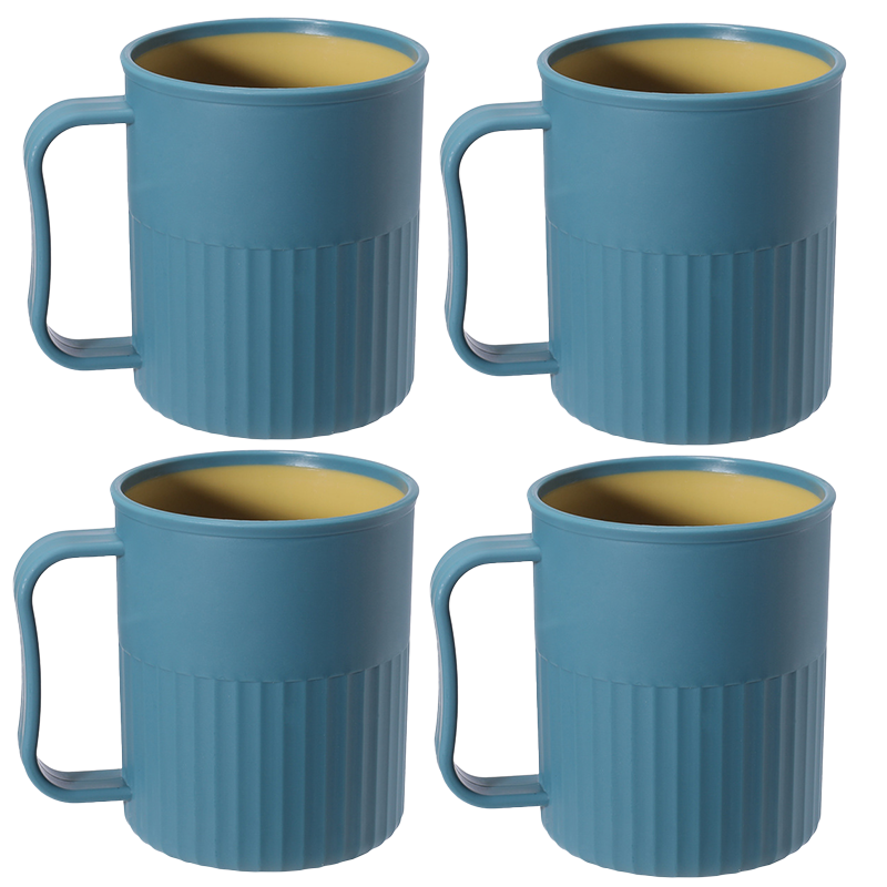 Tazas de café de plástico creativas (paquete de 4), tazas de fiesta, taza de plástico mejorada con asa, taza de paja de trigo para agua, café, leche, jugo, té