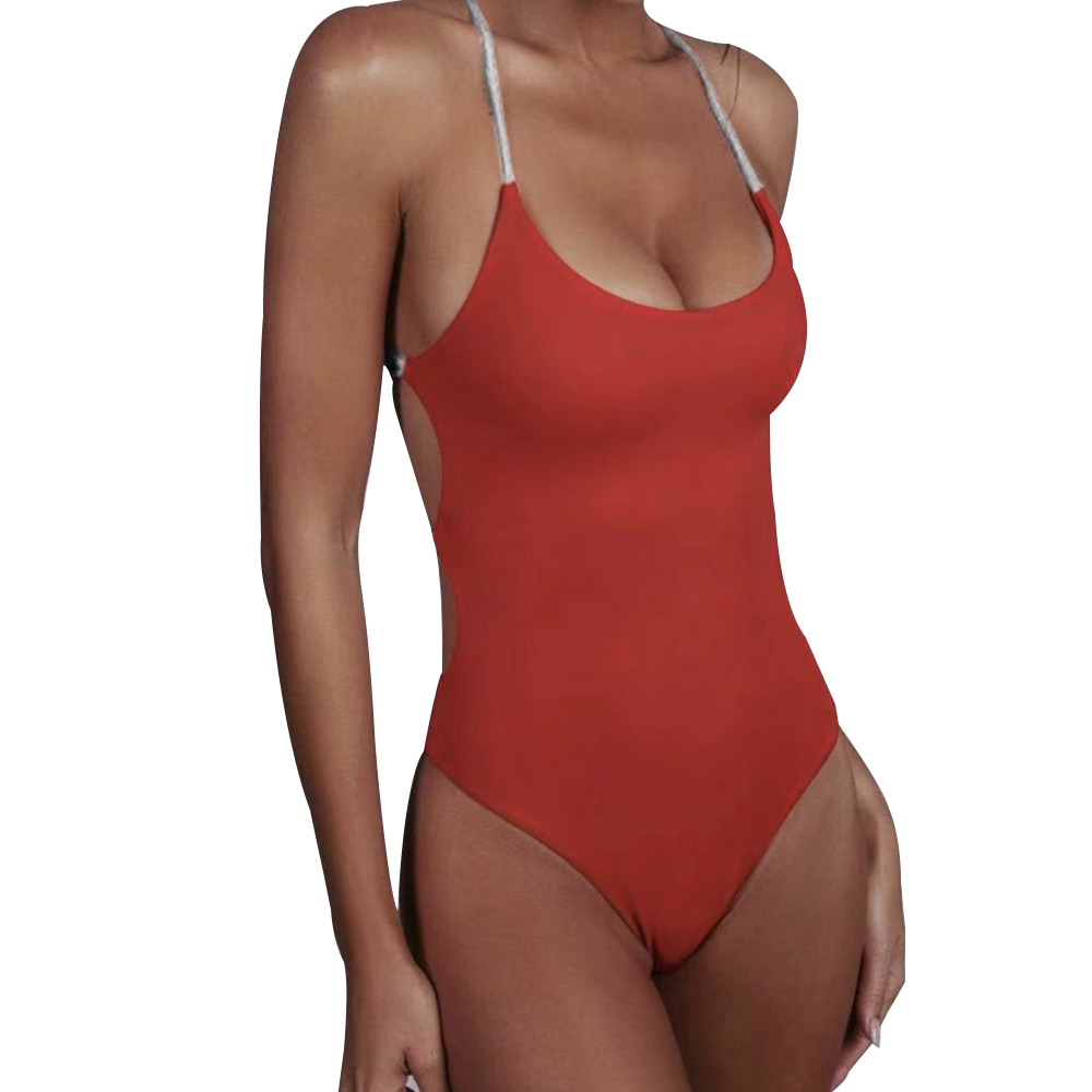 thumbnail image 1 of Trajes de baño de una pieza para mujer, traje de baño con cuello en V, Monokini con Control de barriga, trajes de baño sexys cruzados sin espalda, 1 of 6