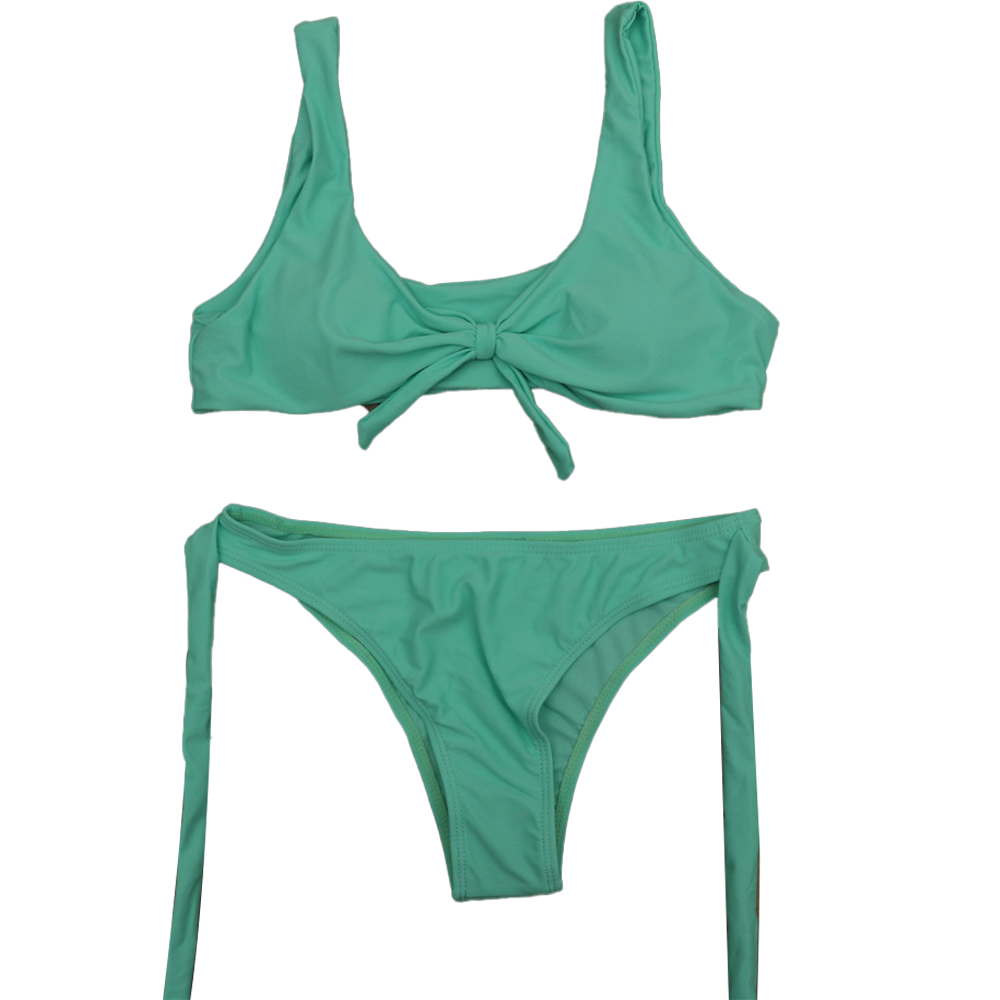 Traje de baño de bikini sexy para mujer con estampado de cuadros y nudo frontal, conjunto de traje de baño con parte inferior de tanga