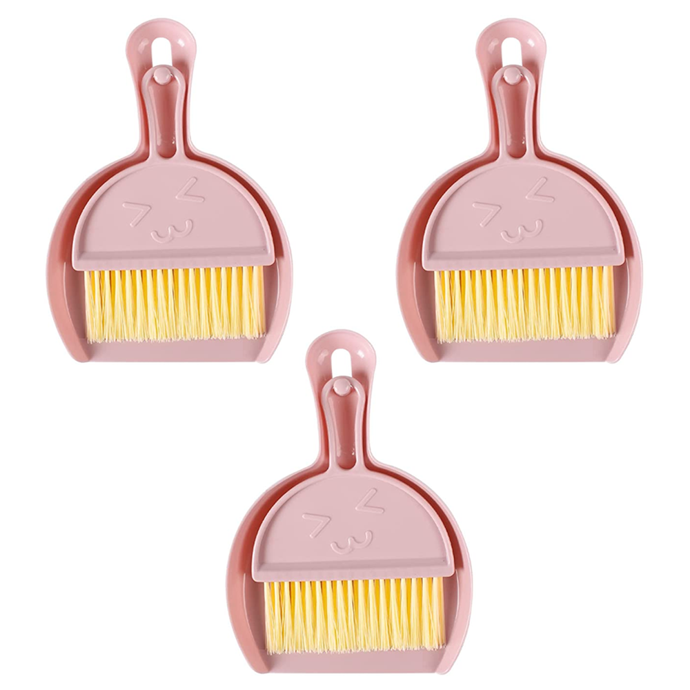 Juego de recogedor y cepillo pequeño Juego de mini recogedor y cepillo Juego de escoba y recogedor pequeños de tres piezas Recogedor de escoba con cerdas suaves para limpieza