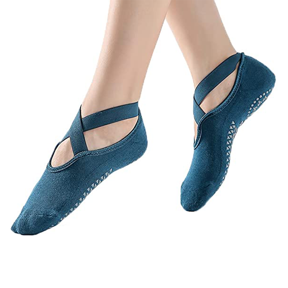 thumbnail image 1 of Calcetines de yoga gruesos profesionales para mujer con empuñaduras y correas antideslizantes, ideales para pilates, ballet, danza y entrenamiento descalzo, 1 of 7