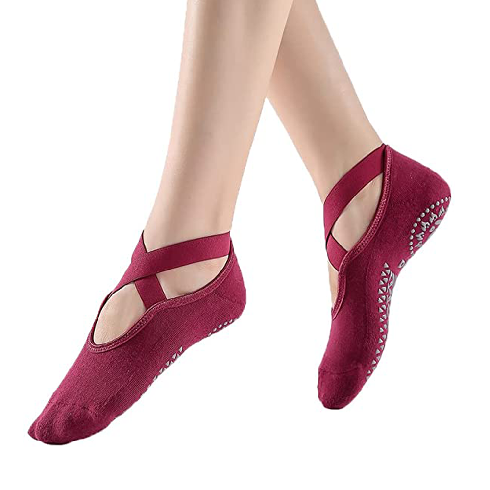 thumbnail image 1 of Calcetines de yoga gruesos profesionales para mujer con empuñaduras y correas antideslizantes, ideales para pilates, ballet, danza y entrenamiento descalzo, 1 of 7