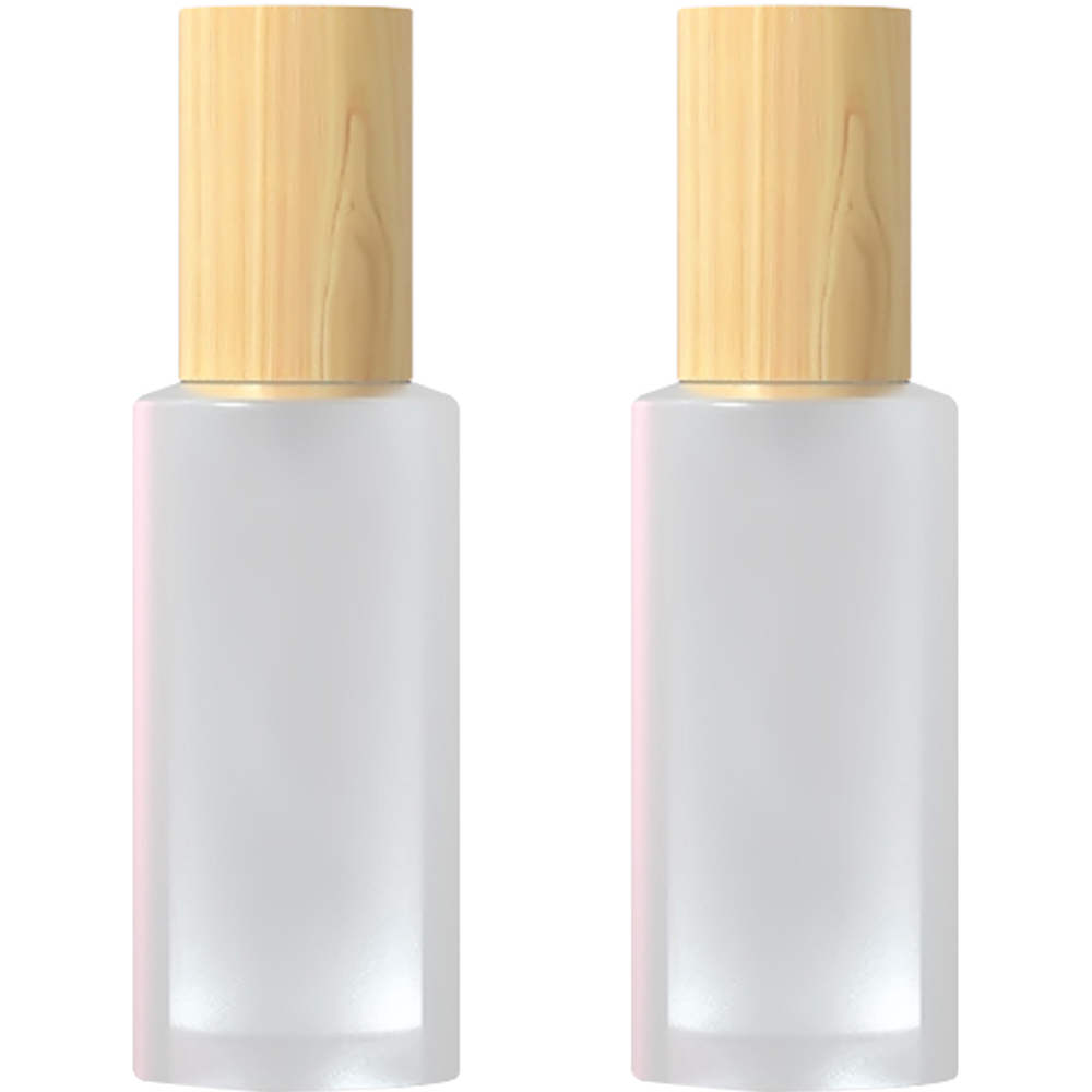 thumbnail image 1 of 2 botellas de bomba de loción de vidrio esmerilado con cubierta de grano de madera, envases cosméticos vacíos recargables, botellas dispensadoras de bomba de maquillaje de viaje para cremas, 1 of 6