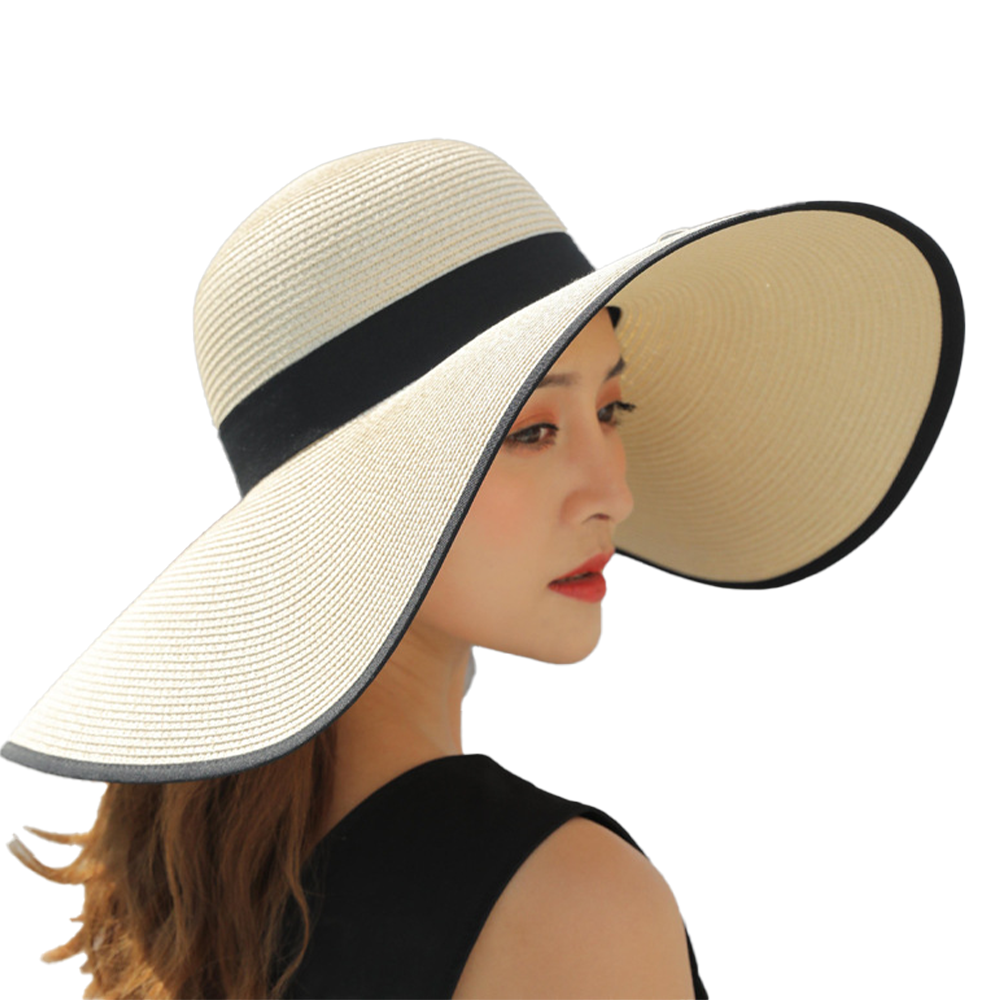 Sombrero de paja con lazo grande para mujer, gorro de playa plegable y flexible, gorro para el sol, gorro de playa con protección UV para verano