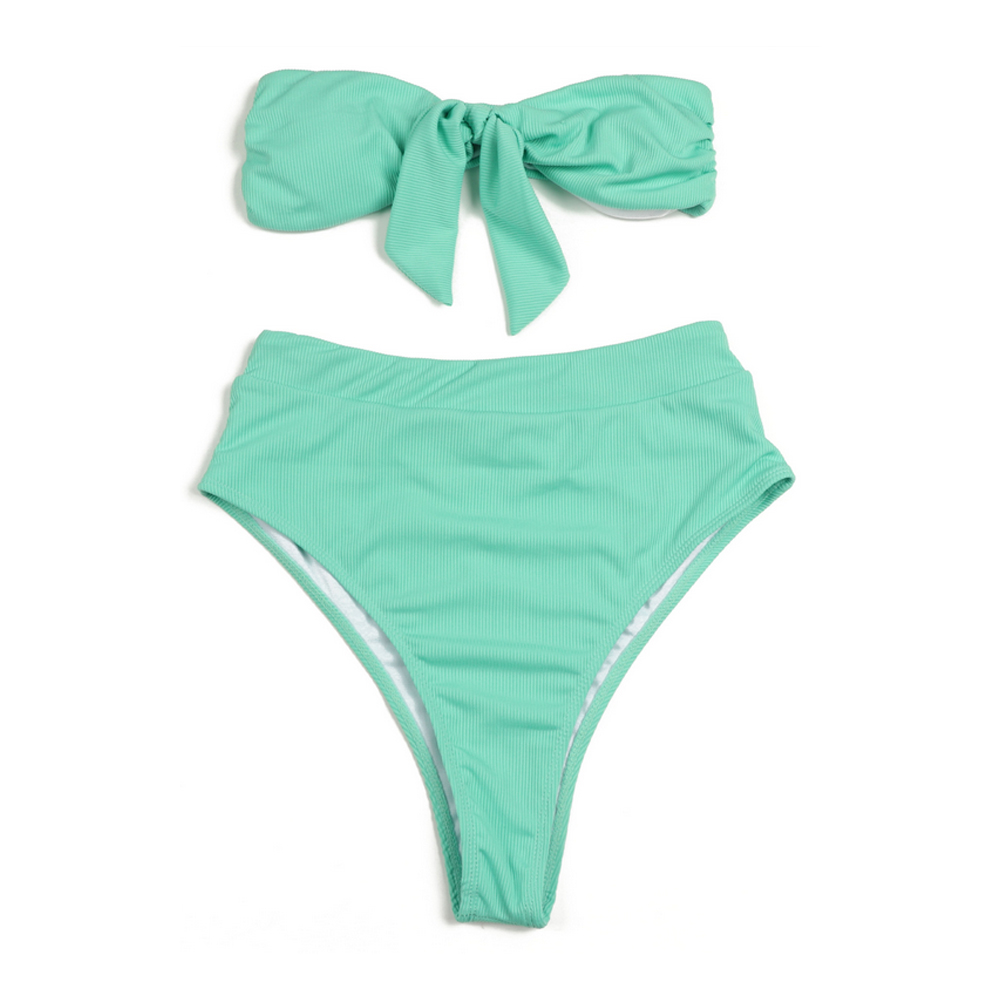 thumbnail image 1 of Conjunto de bikini bandeau con estampado floral para mujer, traje de baño sexy con nudo frontal sin tirantes y corte alto, 1 of 6