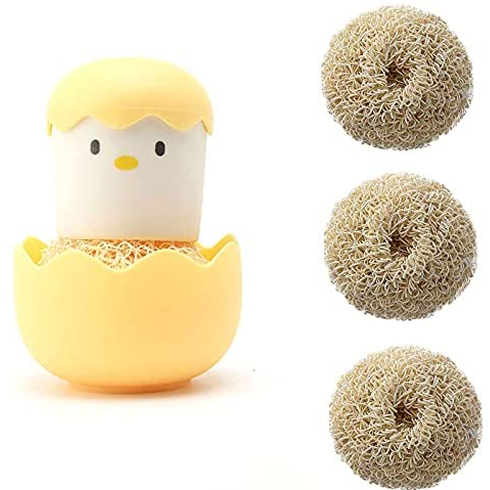 thumbnail image 1 of Cepillo de cocina con forma de huevo de pollito, bola de limpieza nano de dibujos animados, cepillo duradero para lavar ollas, cepillo de limpieza para ollas y tazones para el hogar con mango, 1 of 6
