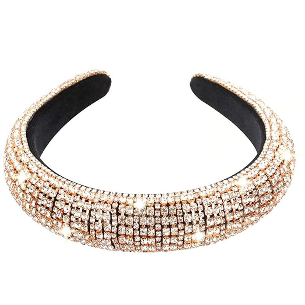 Diadema de diamantes de imitación de cristal para mujer, aros anchos para el cabello hechos a mano a la moda, diadema ostentosa con cuentas, accesorios para el cabello