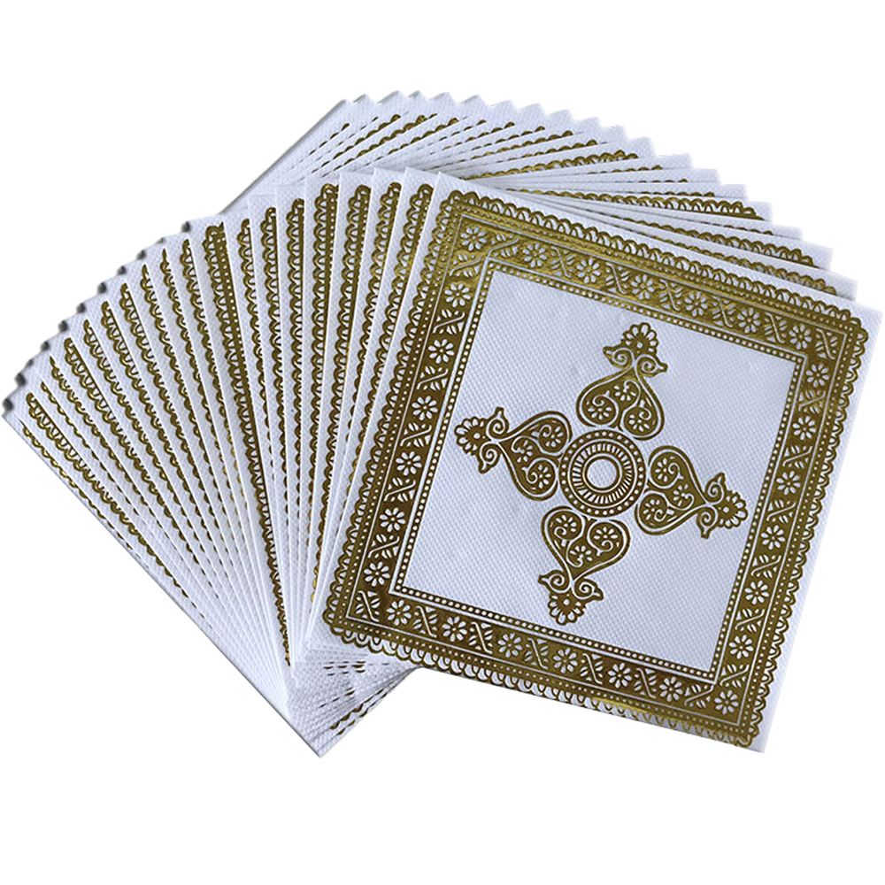 thumbnail image 1 of Hoja de oro de las servilletas del cóctel de la boda, servilletas de papel disponibles de la bebida del postre para la ducha de la boda, 1 of 6