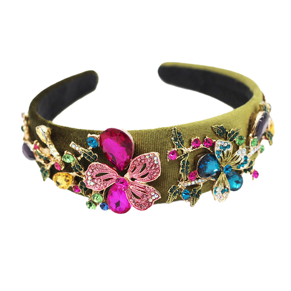 thumbnail image 1 of Diadema de flores con diamantes de imitación de moda, Aro ancho para el pelo para mujer, Accesorios para el cabello, diadema, 1 of 6