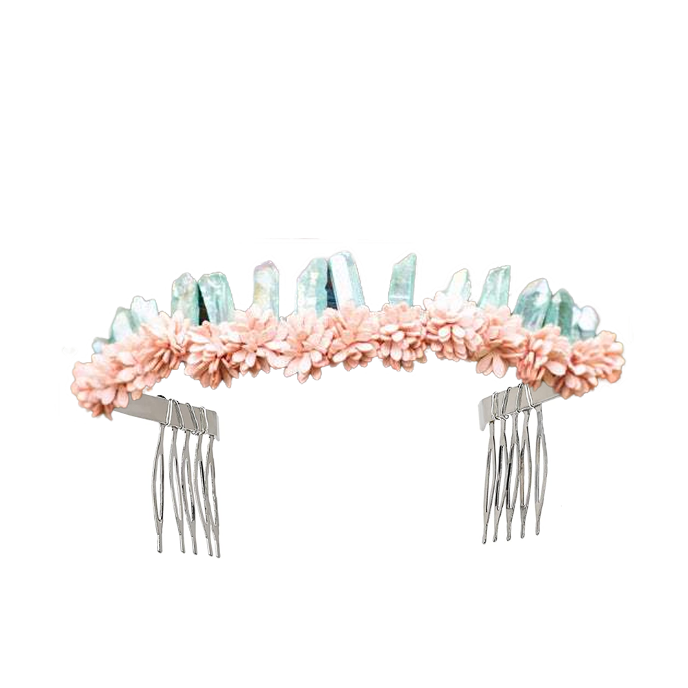 Corona de diosa de la luna, Tiara de cuarzo de cristal crudo, corona de sirena, tocado de hada para boda, diadema para fiesta