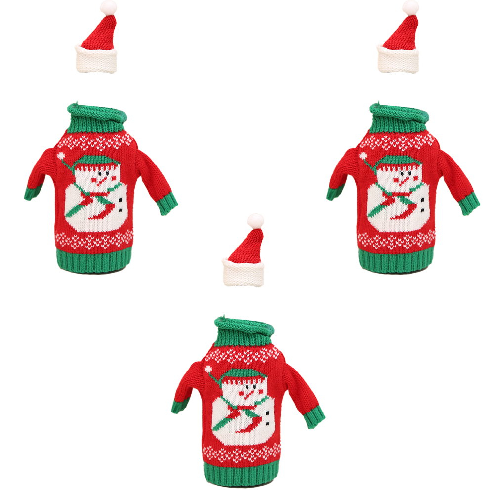 thumbnail image 1 of Fundas navideñas para botellas de vino, funda navideña para suéter con sombrero para decoraciones feas de fiesta de suéter navideño, 1 of 6