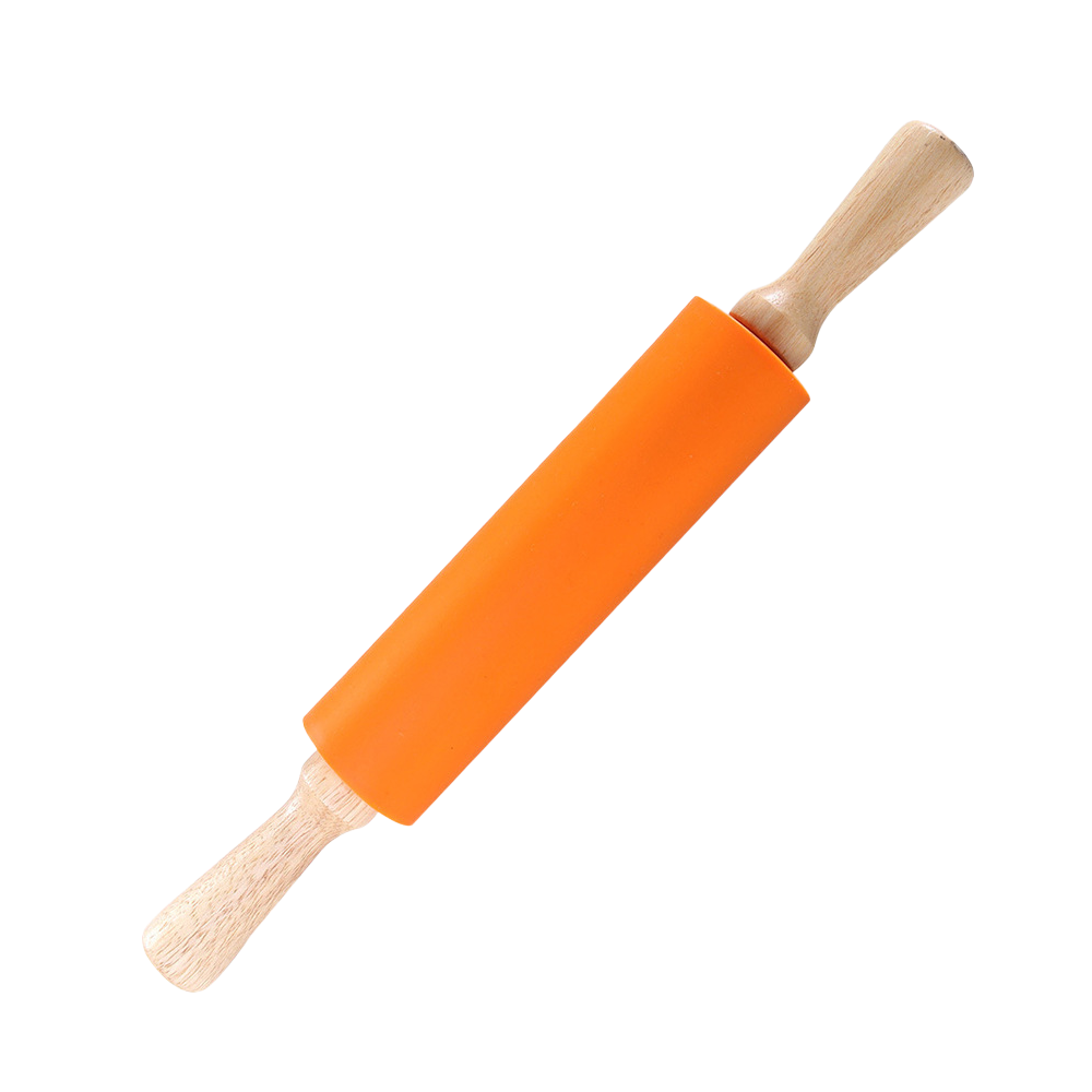 thumbnail image 1 of Rodillo de silicona para hornear - Mango de madera de superficie antiadherente - Rodillo de masa para pizza, 1 of 6