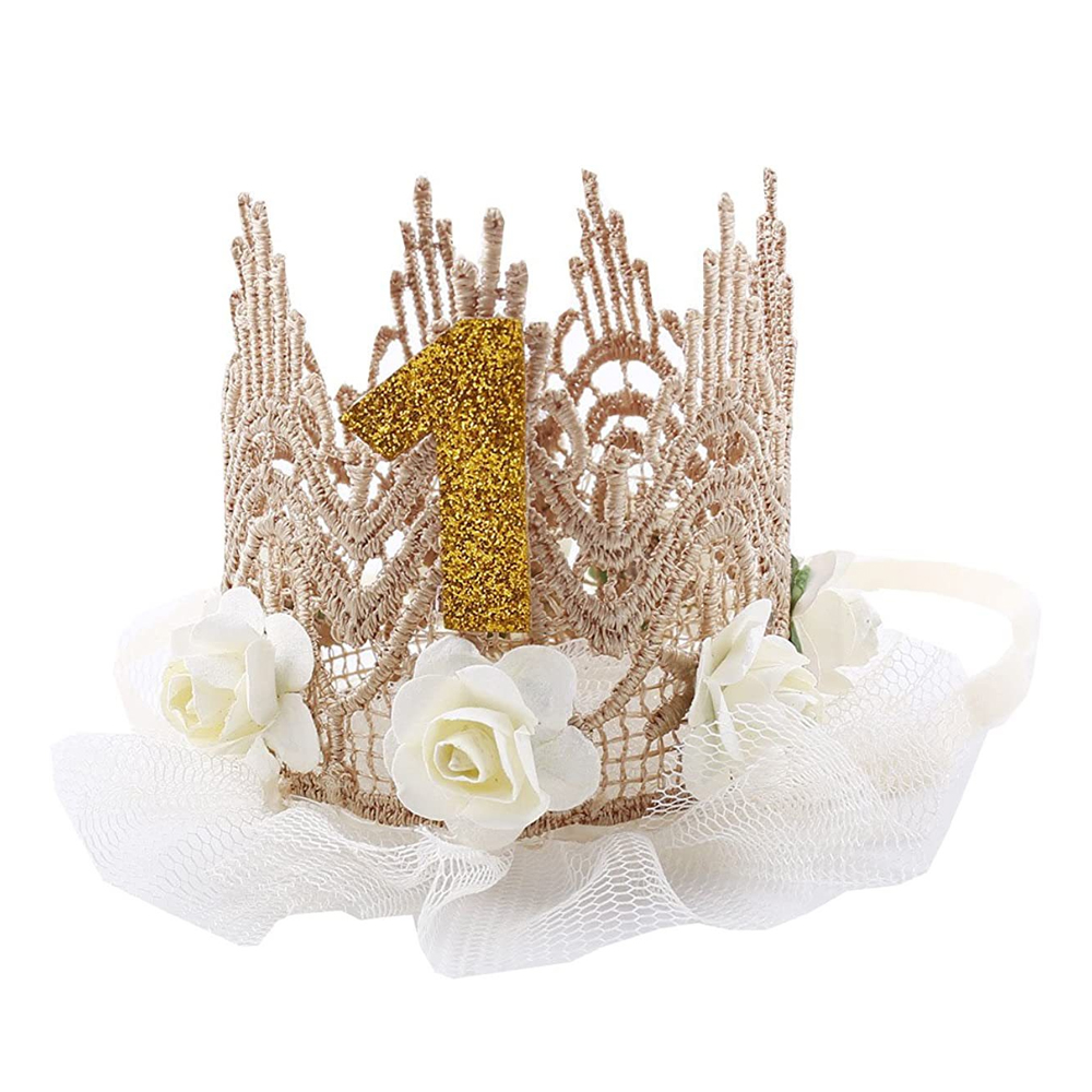 thumbnail image 1 of Corona de flores de encaje para bebé, diadema de primer cumpleaños, regalo para niña y niño, accesorios para fotomatón, 1 of 6