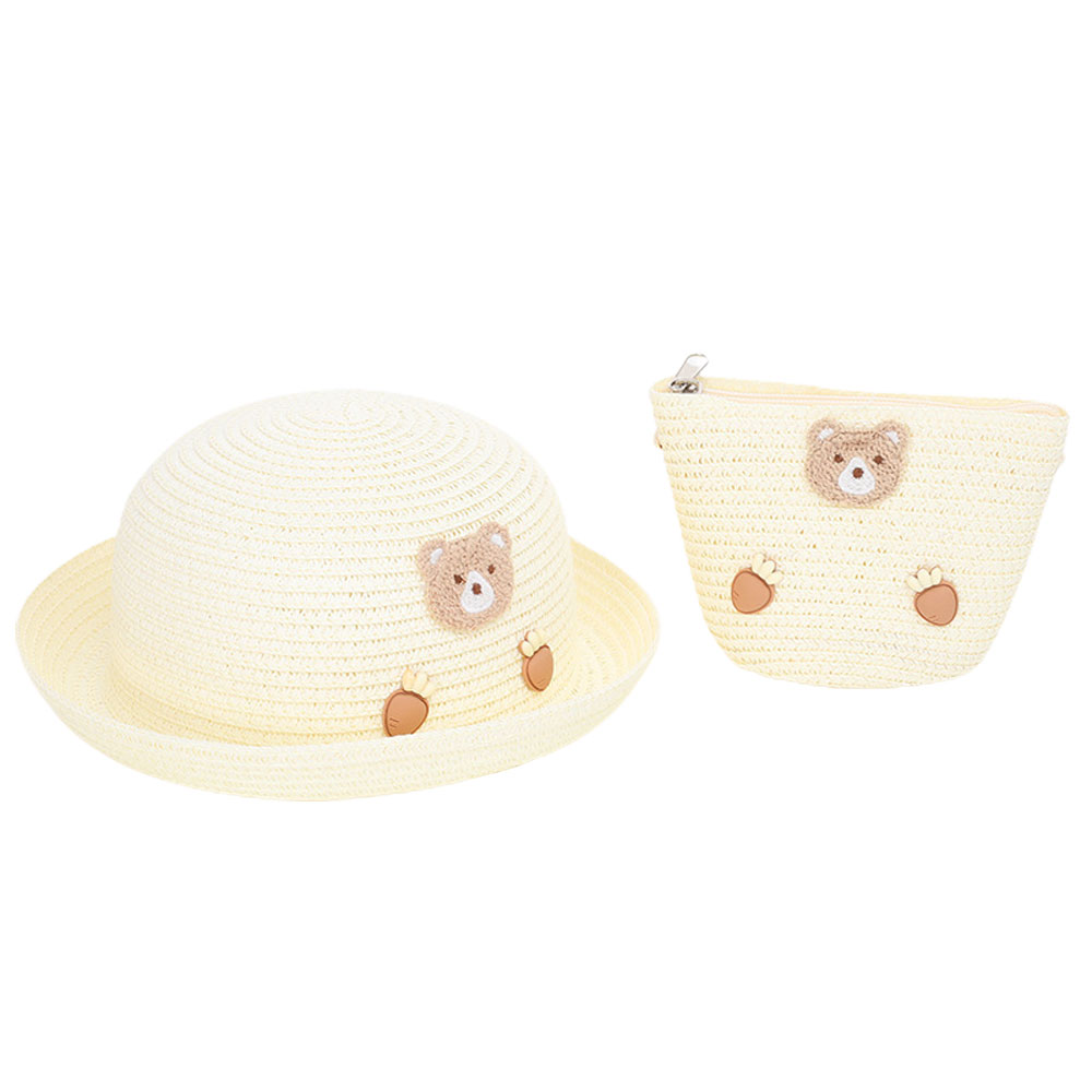 thumbnail image 1 of Sombrero de 52-54cm de circunferencia, sombrero para el sol para niños, sombrero de paja, lindo sombrero para el sol de verano, sombrero de playa y conjunto de bolsa de paja, 1 of 6