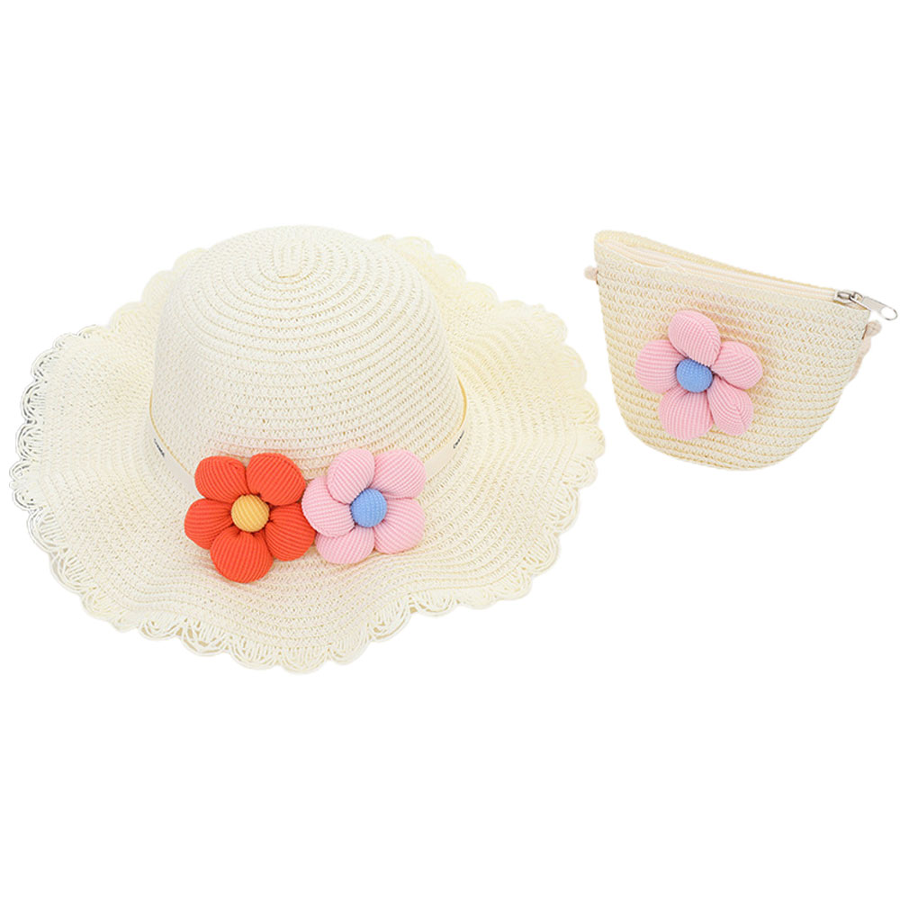 52-54 cm circunferencia del sombrero sombrero para el sol para niños sombrero para el sol de verano sombrero de playa y conjunto de bolsa de paja
