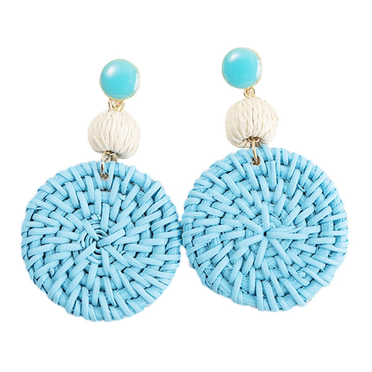 Pendientes redondos de rafia Boho para mujer, pendientes colgantes redondos de rafia individuales - joyería de resort de playa de verano