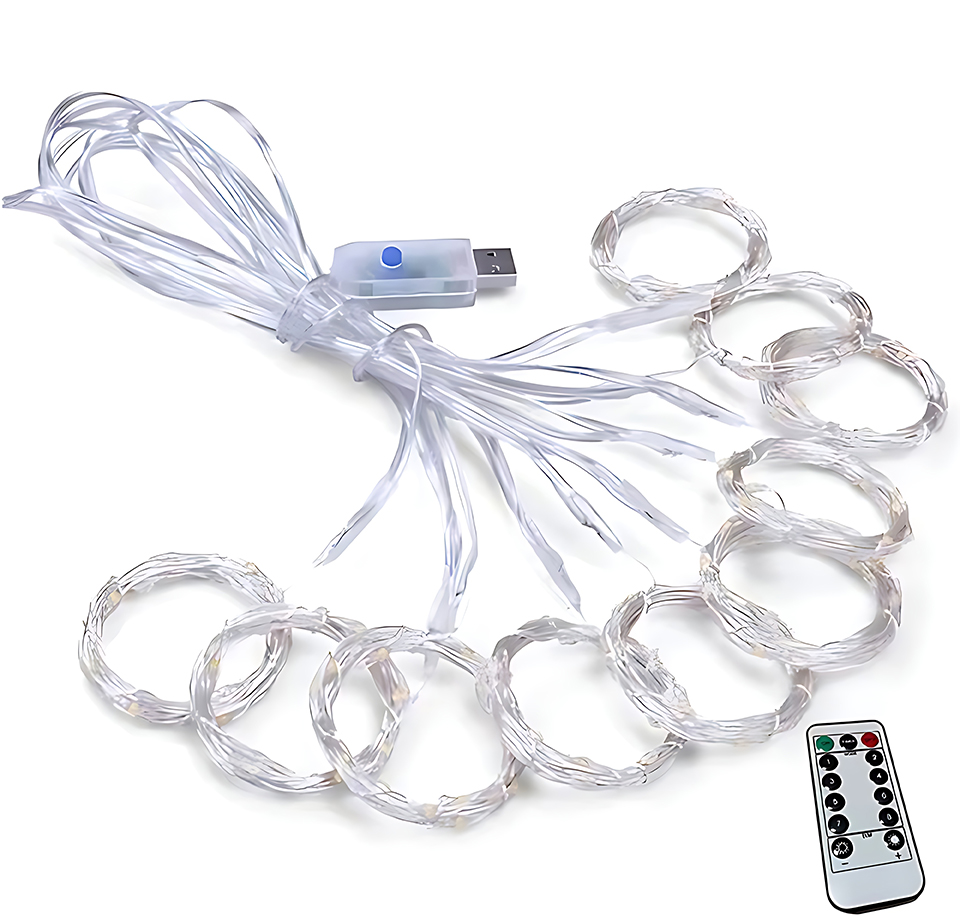 Instalatie Luminoasa tip Perdea, 8 Moduri, LED Alb Cald, Rezistenta la Apa, Telecomanda, USB, 3x3m 1