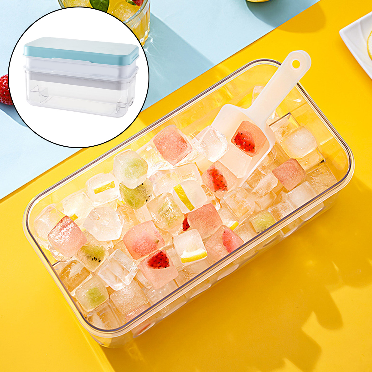 thumbnail image 5 of Bandeja para cubitos de hielo con tapa y recipiente, 64 bandejas de hielo para congelador, bandejas para cubitos de hielo para congelador con 2 bandejas, recipiente, tapa y pala para hielo,, 5 of 5