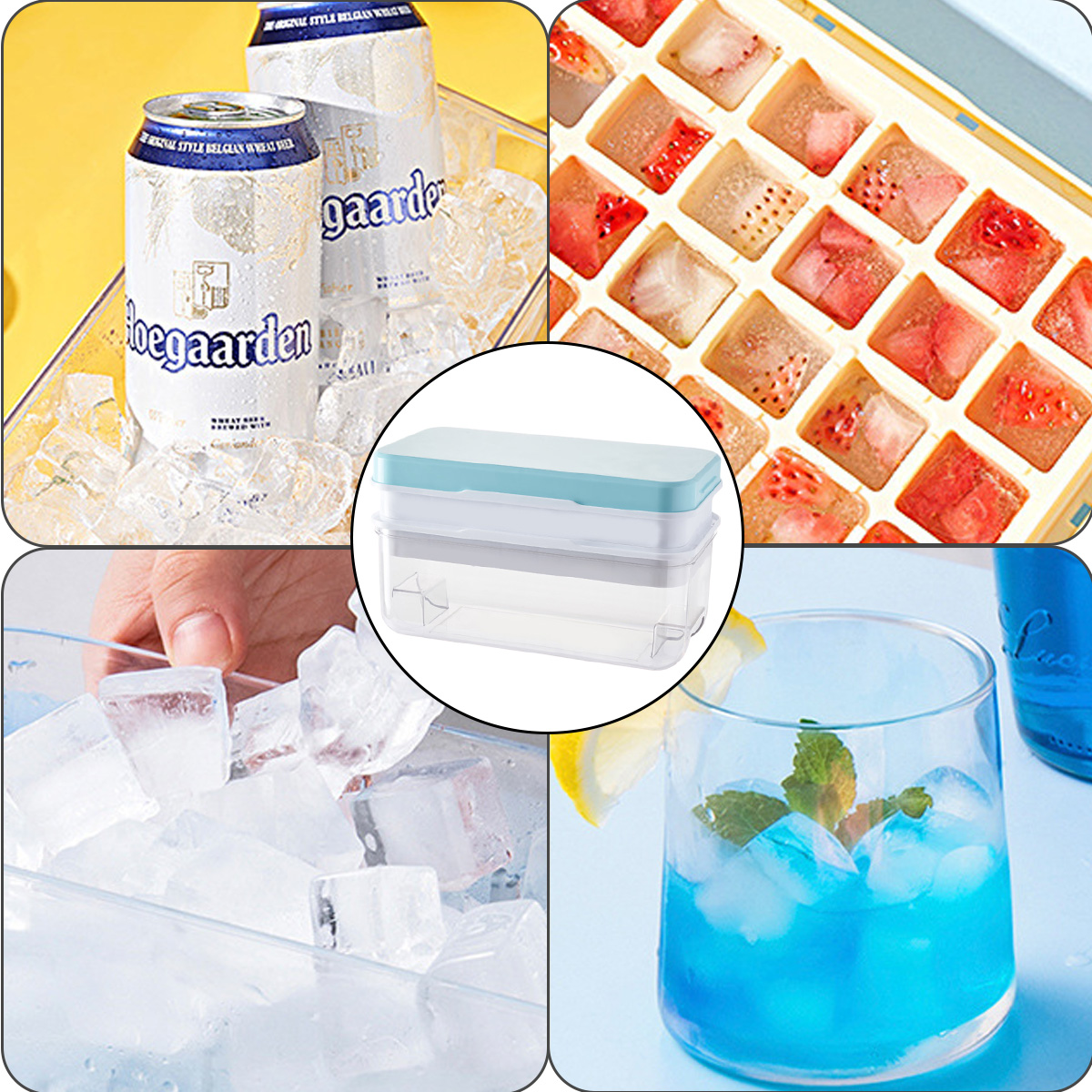 thumbnail image 4 of Bandeja para cubitos de hielo con tapa y recipiente, 64 bandejas de hielo para congelador, bandejas para cubitos de hielo para congelador con 2 bandejas, recipiente, tapa y pala para hielo,, 4 of 5