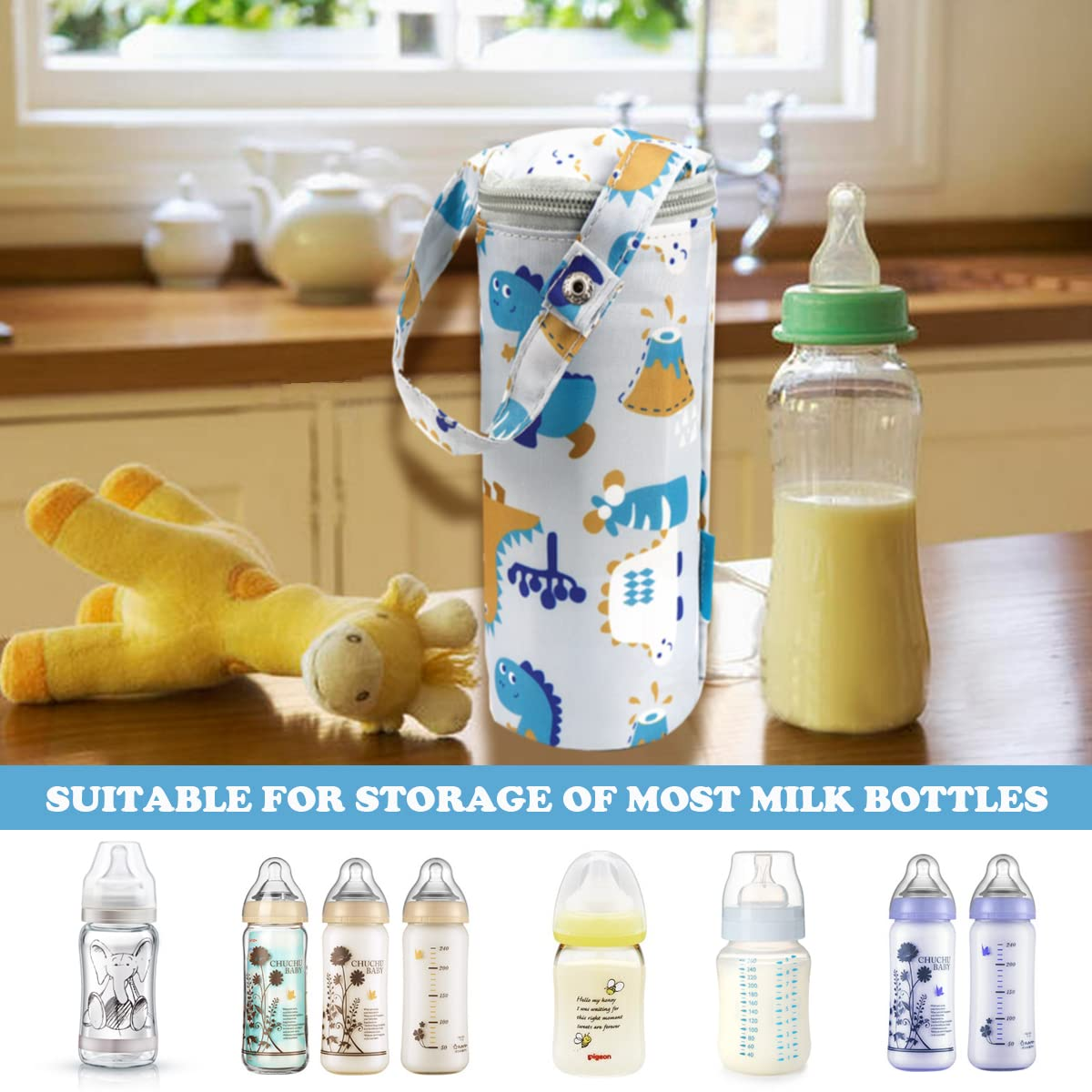 SHOPPULSE Isolierte Babyflaschentaschen mit Tragegriff, tragbare Reise-Baby-Fütterflaschentasche zum Warmhalten von Milch, isoliert, für Neugeborene, Kleinkinder (grau und schwarz), grau, Modern