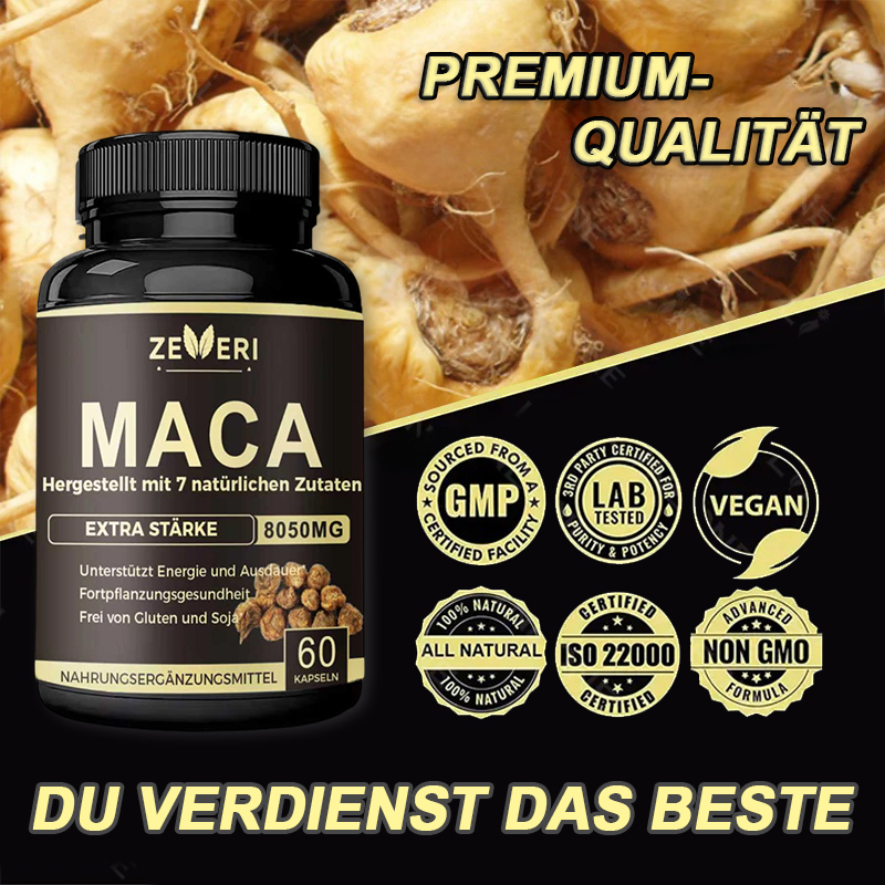 Zeveri Maca- und Tongkat Ali-Kapseln, 120 Kapseln, mit Ginseng, Ashwagandha und Tribulus. Pflanzliche Formel zur Unterstützung von Energie und Vitalität, für aktive Männer, 2-Monats-Vorrat.