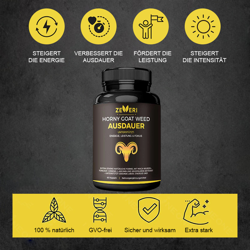 Zeveri Tongkat Ali- und Horny Goat Weed-Kapseln, 120 Kapseln, mit Maca, Ginseng und Tribulus. Pflanzliche Mischung zur Unterstützung von Energie, Ausdauer und Vitalität, für Männer, 2-Monats-Vorrat.