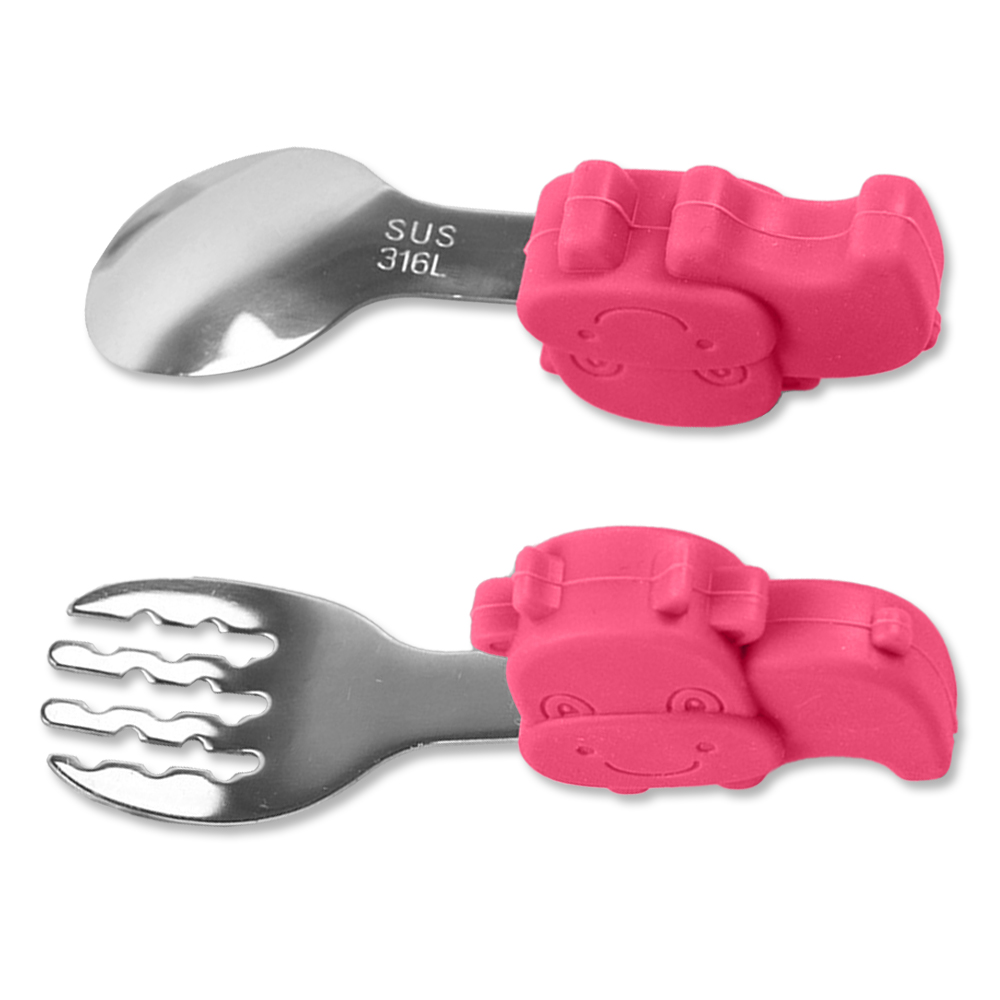 Sin BPA - Cubiertos infantiles con mango de silicona - Juego de cubiertos, cuchara y tenedor para niños pequeños