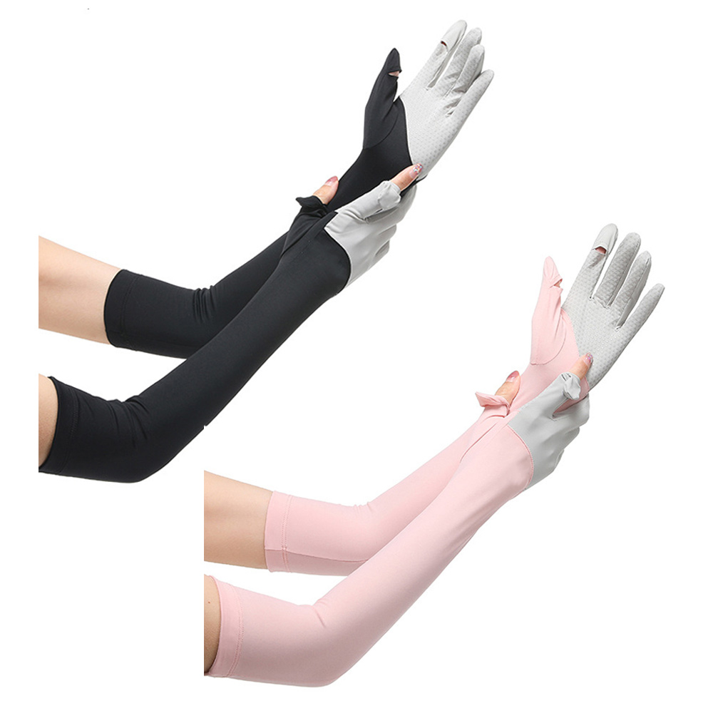 2 pares de guantes de protección solar de verano, protectores de brazos alargados, anti-ultravioleta para exteriores, diseño de costura bicolor antideslizante