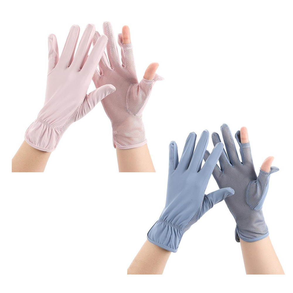 2 pares de guantes de protección solar de verano para hombres y mujeres, guantes de seda de hielo transpirables anti-ultravioleta sin dedos para exteriores