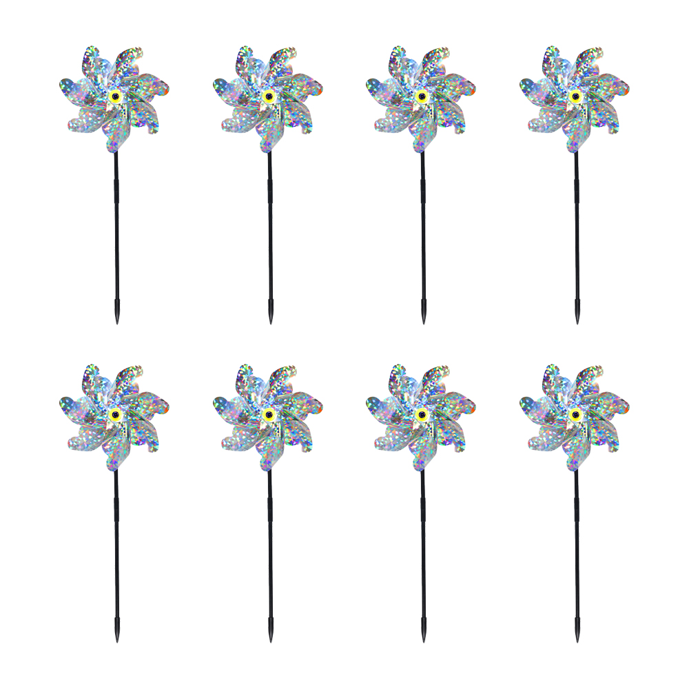 Hilanderos de viento holográficos brillantes ahuyentan a los pájaros, juego de 8, dispositivo disuasorio de pájaros para exteriores, mantiene a los pájaros alejados humanamente