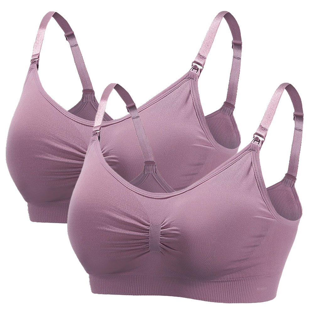 Lactancia con sujetador de lactancia para mujer, sin aros, sin rastro, hebilla abierta en la parte delantera, ropa interior de lactancia recogida, conjunto de 2 piezas