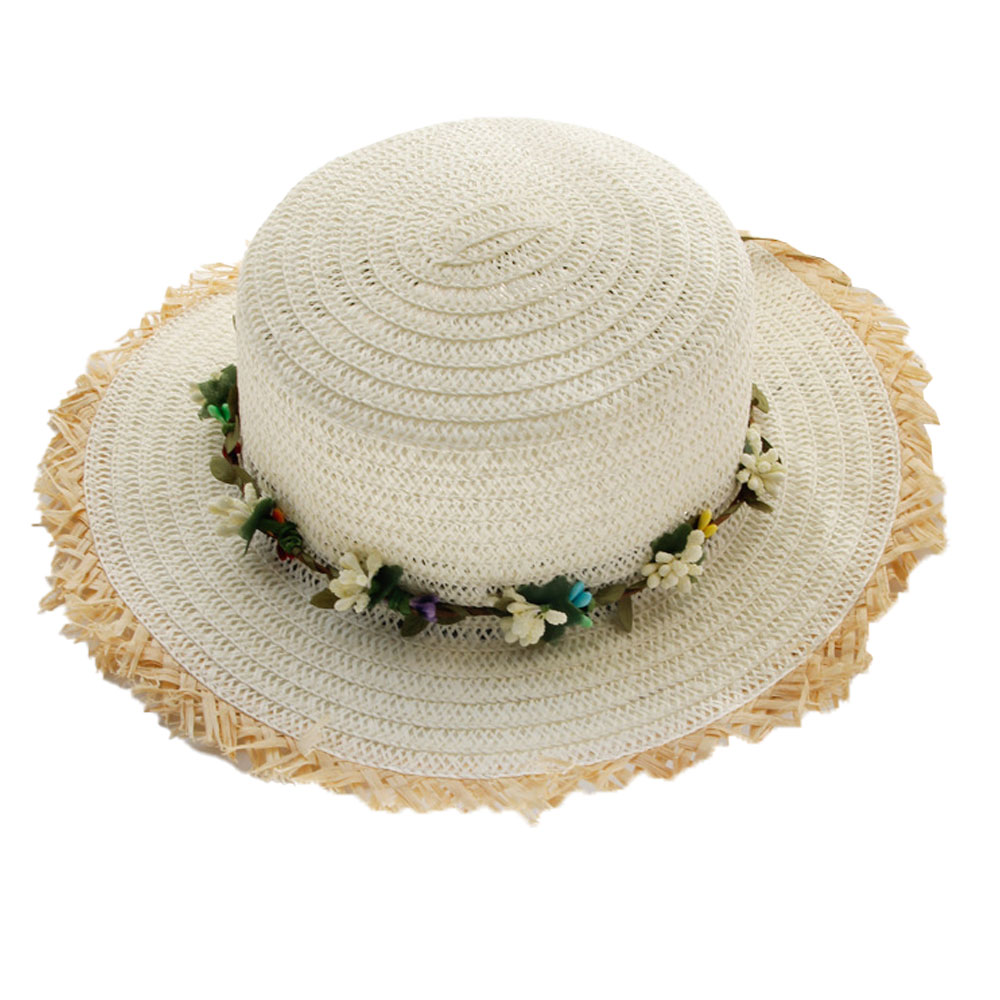Sombrero de 52-54cm de circunferencia, sombrero de paja para niños, protector solar, guirnalda para exteriores, sombrero plano, sombrero de playa, sombrero para el sol plegable