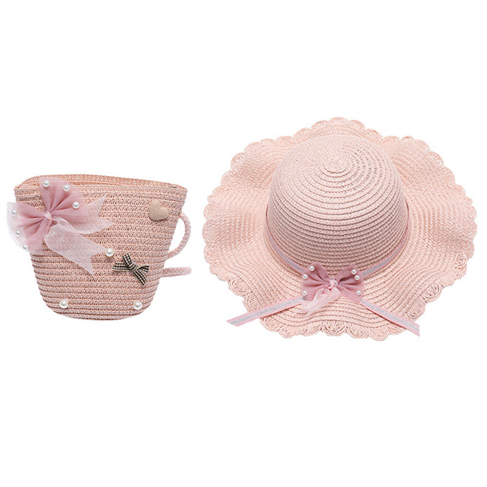 Sombrero de 56-58cm de circunferencia para mujer, Sombrero de Paja de verano y bolsa de paja, dos piezas, bonito sombrero protector solar con flores
