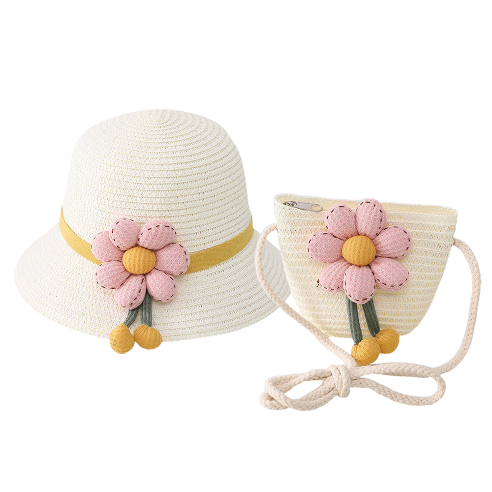 52-54 cm circunferencia del sombrero sombrero para niños protector solar de verano sombrero de playa sombrero para el sol sombrero de paja sombrero de lavabo y bolsa de paja conjunto
