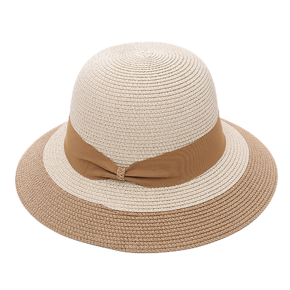 56-58 cm circunferencia del sombrero sombrero de paja de cúpula femenina verano ala grande playa vacaciones sombrero para el sol plegable protector solar sombrero para el sol