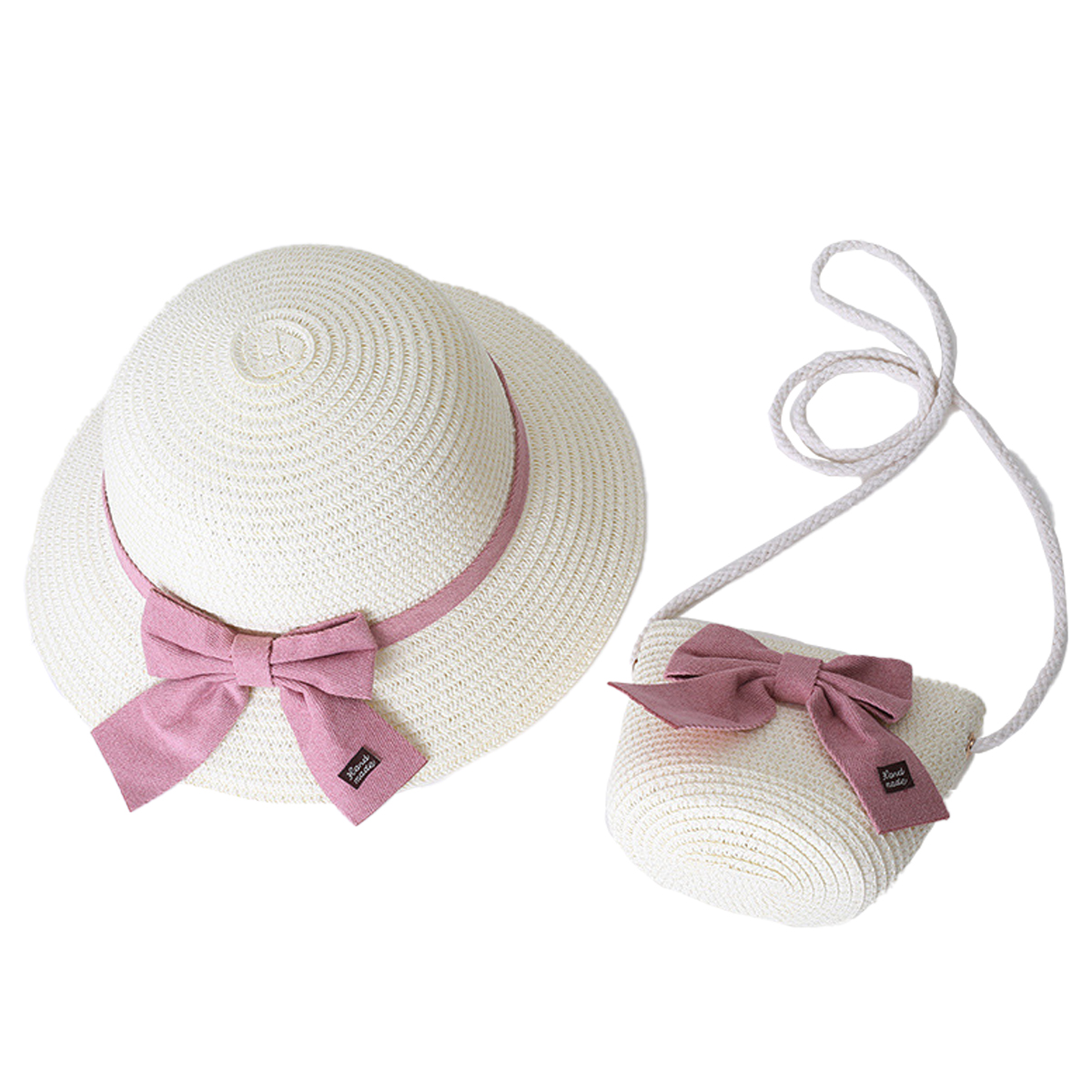 Sombrero de 56-58cm de circunferencia para mujer, Sombrero de Paja de verano y bolsa de paja, lazo de dos piezas, bonito sombrero de playa, sombrero para el sol