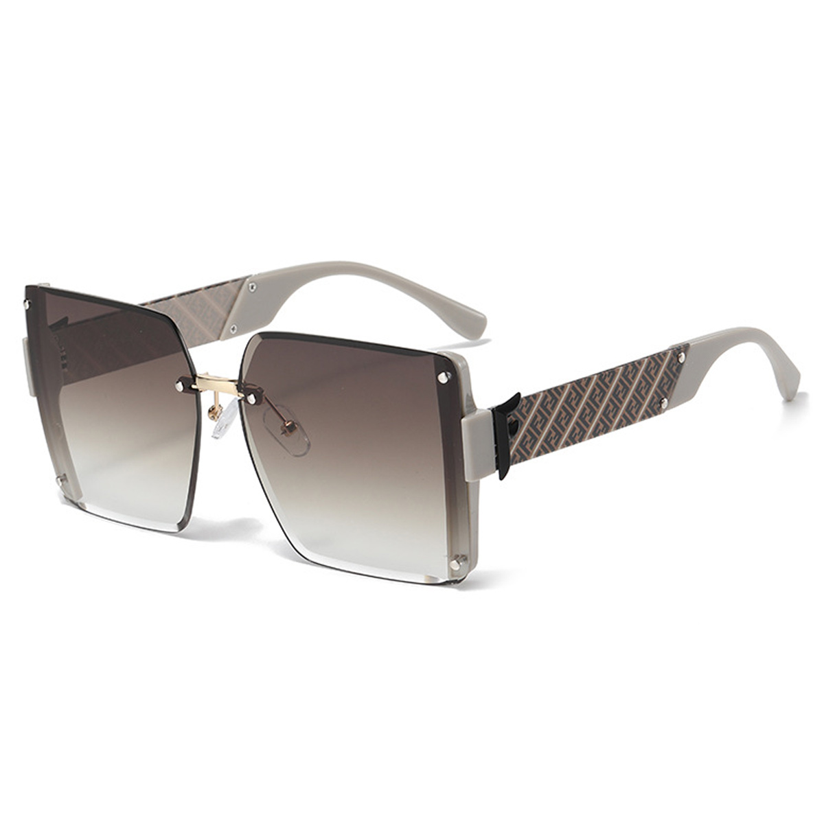 Gafas de sol sin marco cuadradas con recorte, gafas de sol de tiro callejero de moda con montura grande, hechas de PC