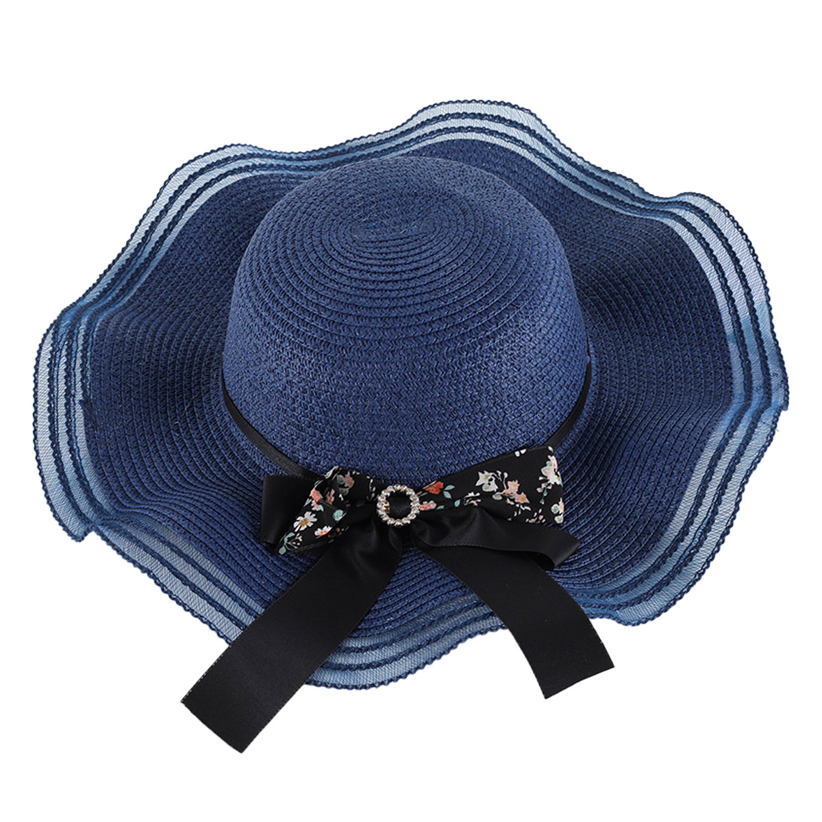 Sombrero de ala grande de 56-58cm para mujer, sombrero de ala grande para exteriores, sombrilla para el sol, sombrero de playa con lazo, sombrero de paja para vacaciones y viajes