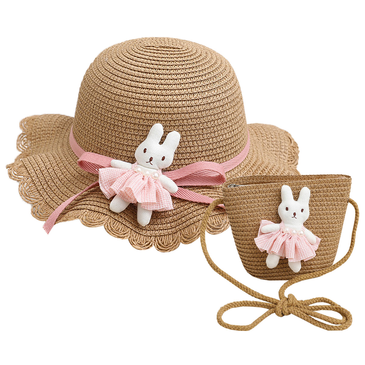 Sombrero de 56-58cm de circunferencia para mujer, sombrilla de verano para exteriores, sombrero con protección solar, sombrero de paja transpirable, conjunto de sombrero de playa y bolsa de paja