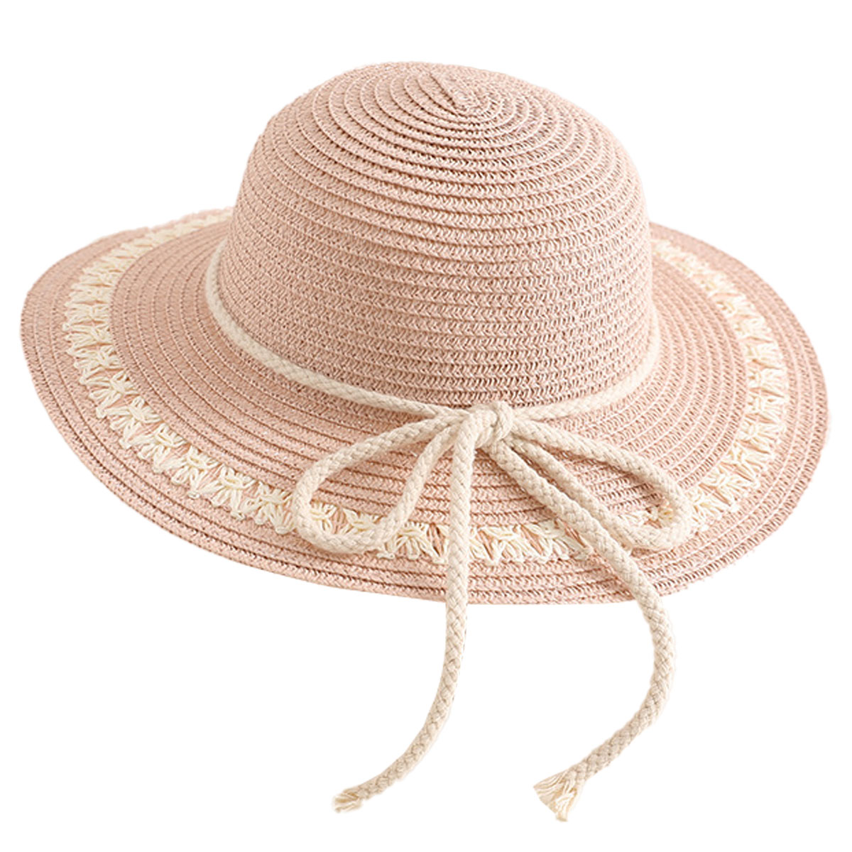51-52 cm circunferencia del sombrero sombrero para niños protector solar de verano sombrero de playa lazo cuerda sombrero para el sol con lazo