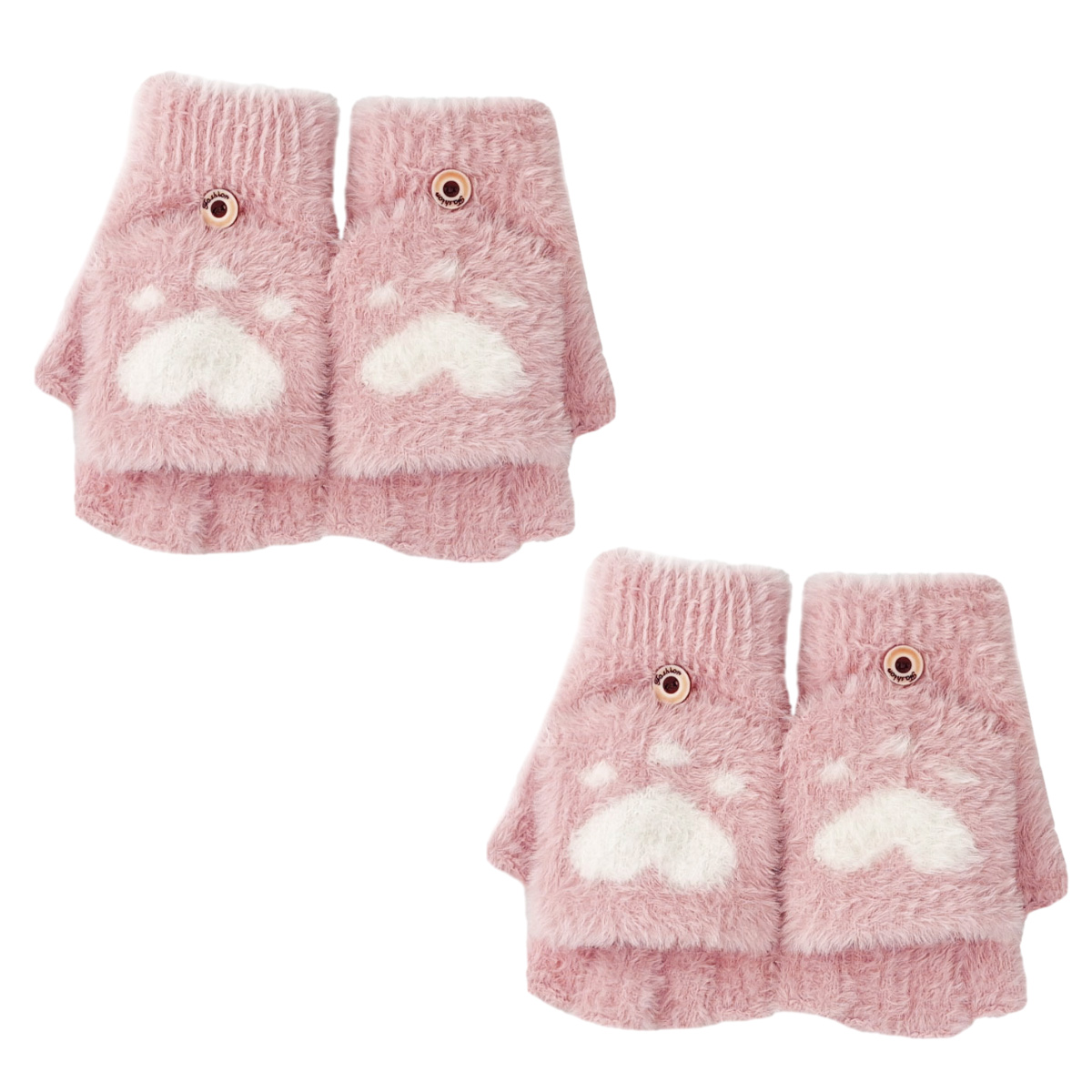 2 uds más guantes de pata de gato con cubierta guantes de punto con tapa de medio dedo cálidos más cubierta