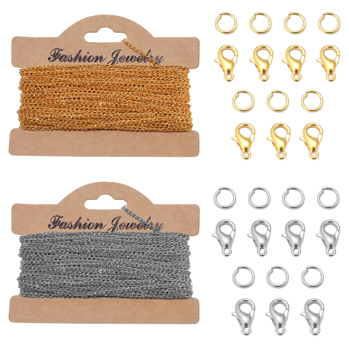 Cadenas de 2*3mm con 14 cierres de langosta + 14 anillos de salto, cadena artesanal para collar, pulsera, pendiente, bricolaje para fabricación de joyas