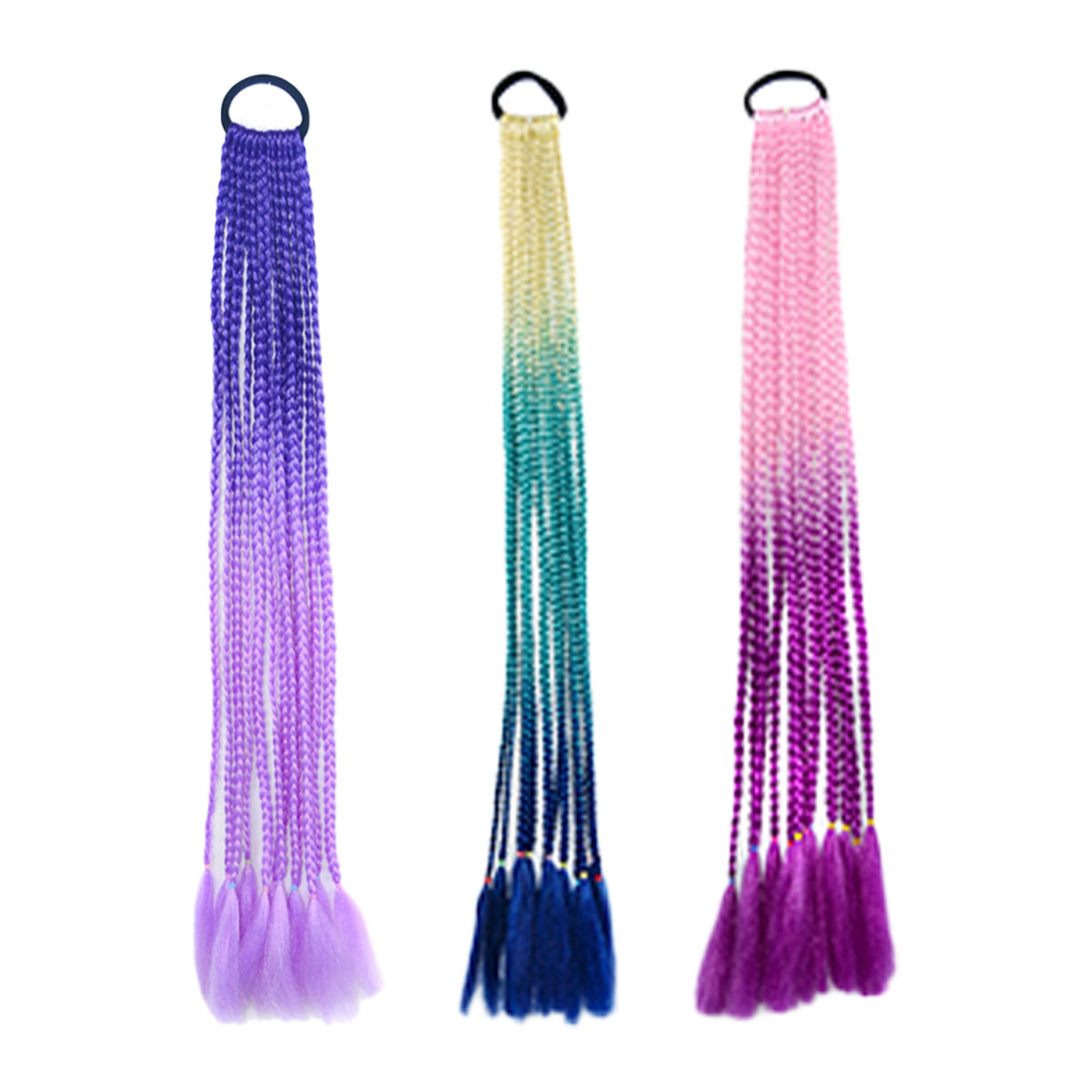 Extensiones de cabello para niñas, pelucas trenzadas coloridas, diademas de cola de caballo, bandas de goma, accesorios para el cabello, 3 uds.