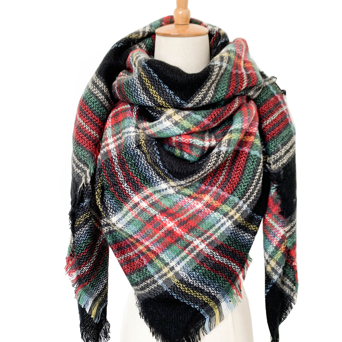 Bufanda a cuadros para mujer, bufanda cuadrada a cuadros multicolor doble de Cachemira de imitación, chal para mujer
