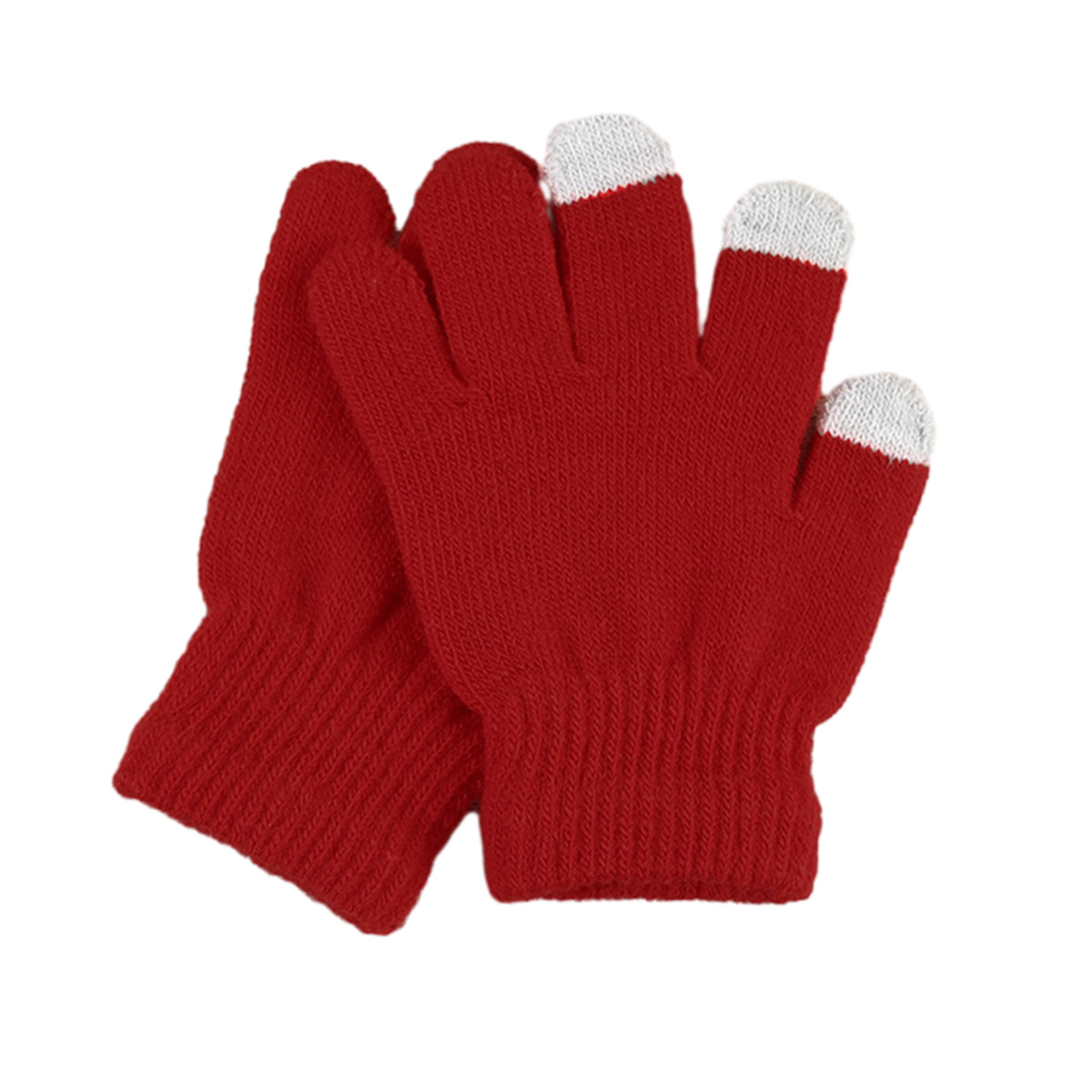 Guantes de punto para pantalla táctil para niños, guantes forrados de lana gruesa y cálida de color sólido para invierno para niños