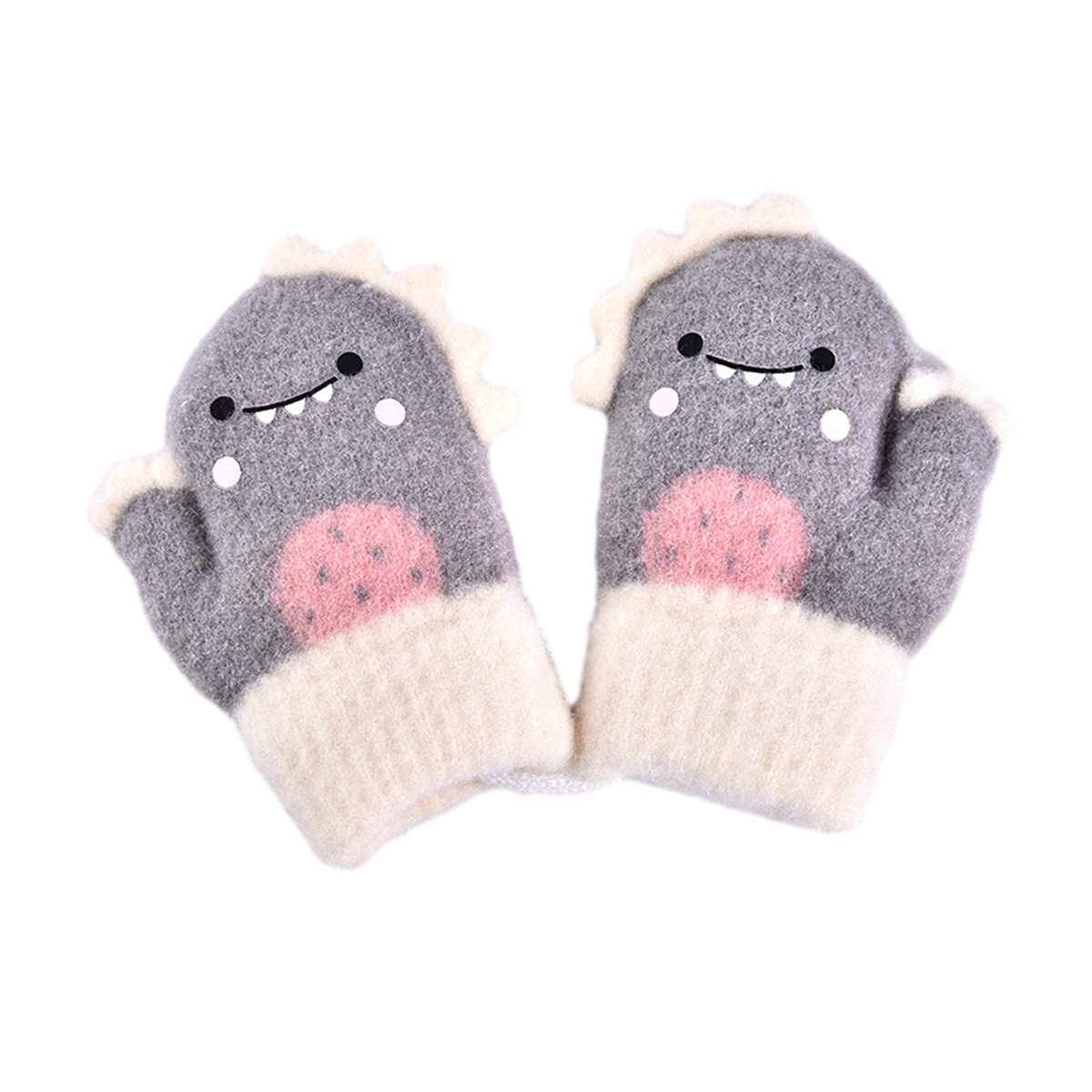 Las manoplas del niño de los niños con el invierno de la historieta de la secuencia hicieron punto los guantes forrados de lana calientes de la nieve