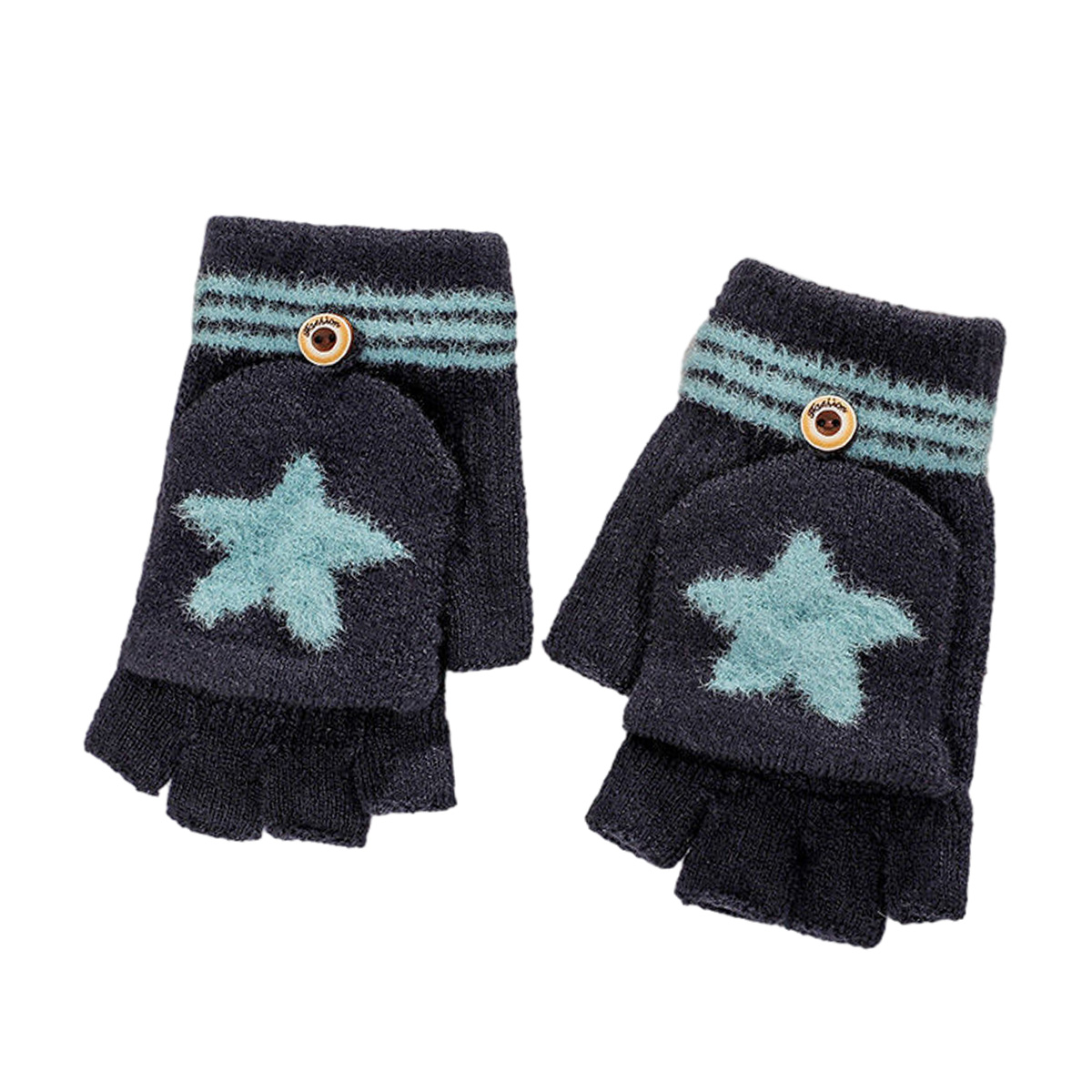 Guantes convertibles con tapa abatible de dibujos animados, manoplas sin dedos tejidas de lana, cubren a niñas y niños